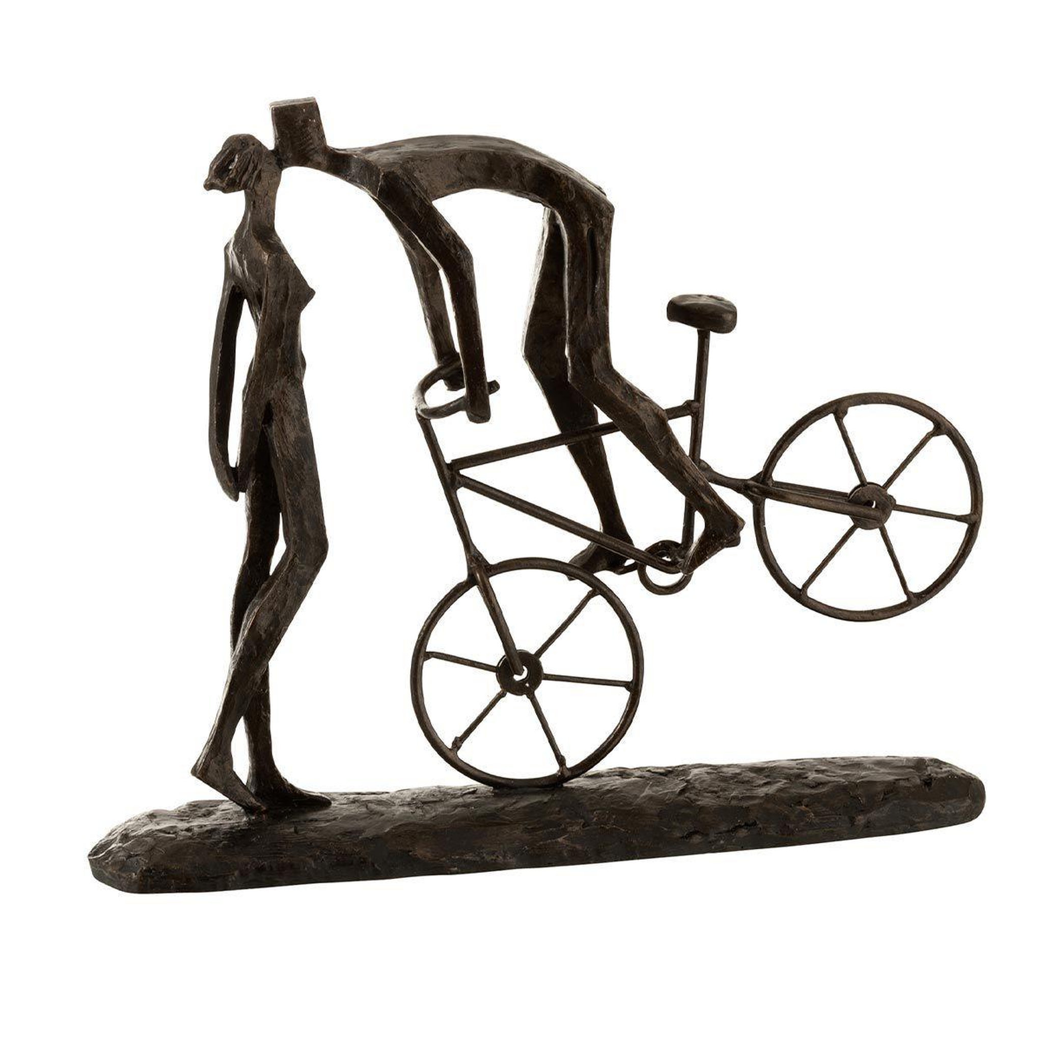 J-LINE Statuette déco  couple sur vélo  36cm marron