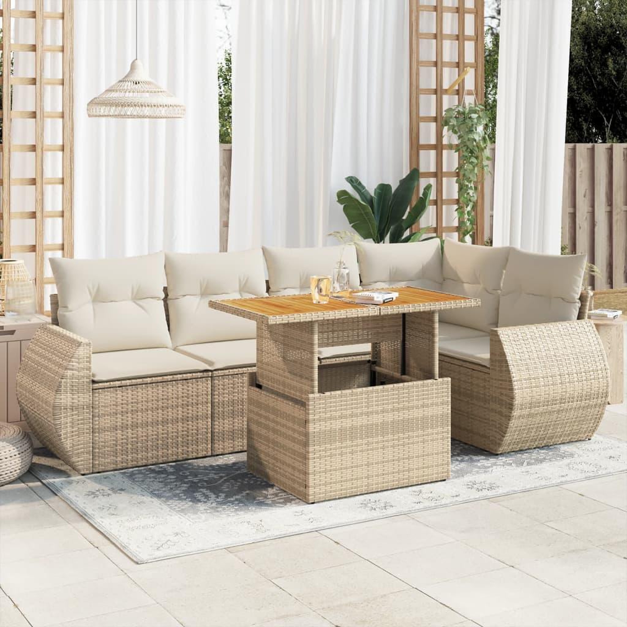 VIDAXL Salon de jardin avec coussins 6 pcs beige resine tressee