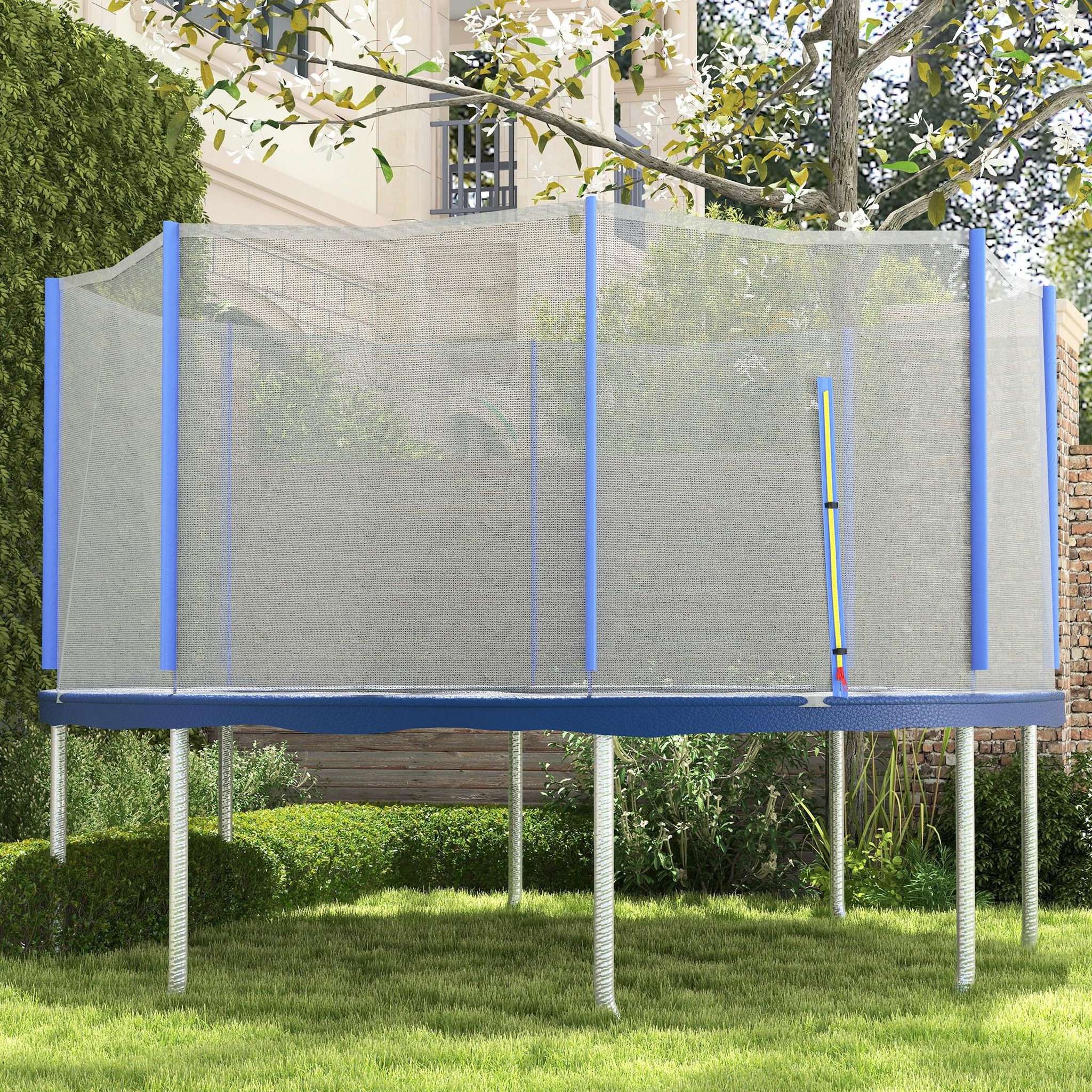 Voir la diapositive 2 : HOMCOM Filet de sécurité trampoline porte zipée Ø 426 cm 8 poteaux bleu noir
