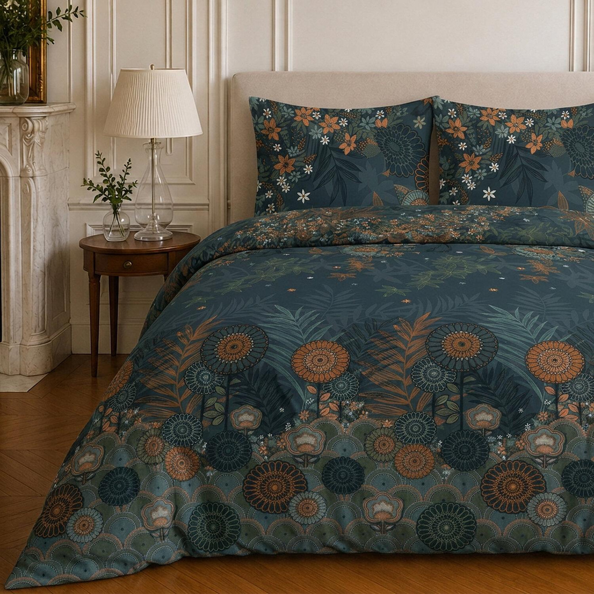Voir la diapositive 3 : Home collection Parure housse de couette imprimée 100% microfibre - flower night - 220x240 cm