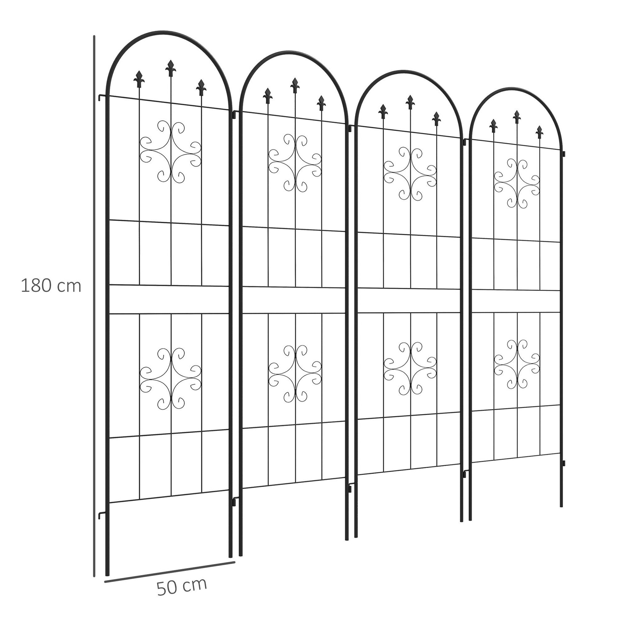 Voir la diapositive 3 : OUTSUNNY Lot de 4 treillis de jardin support pour plantes grimpantes L.50 x H.180 cm acier noir