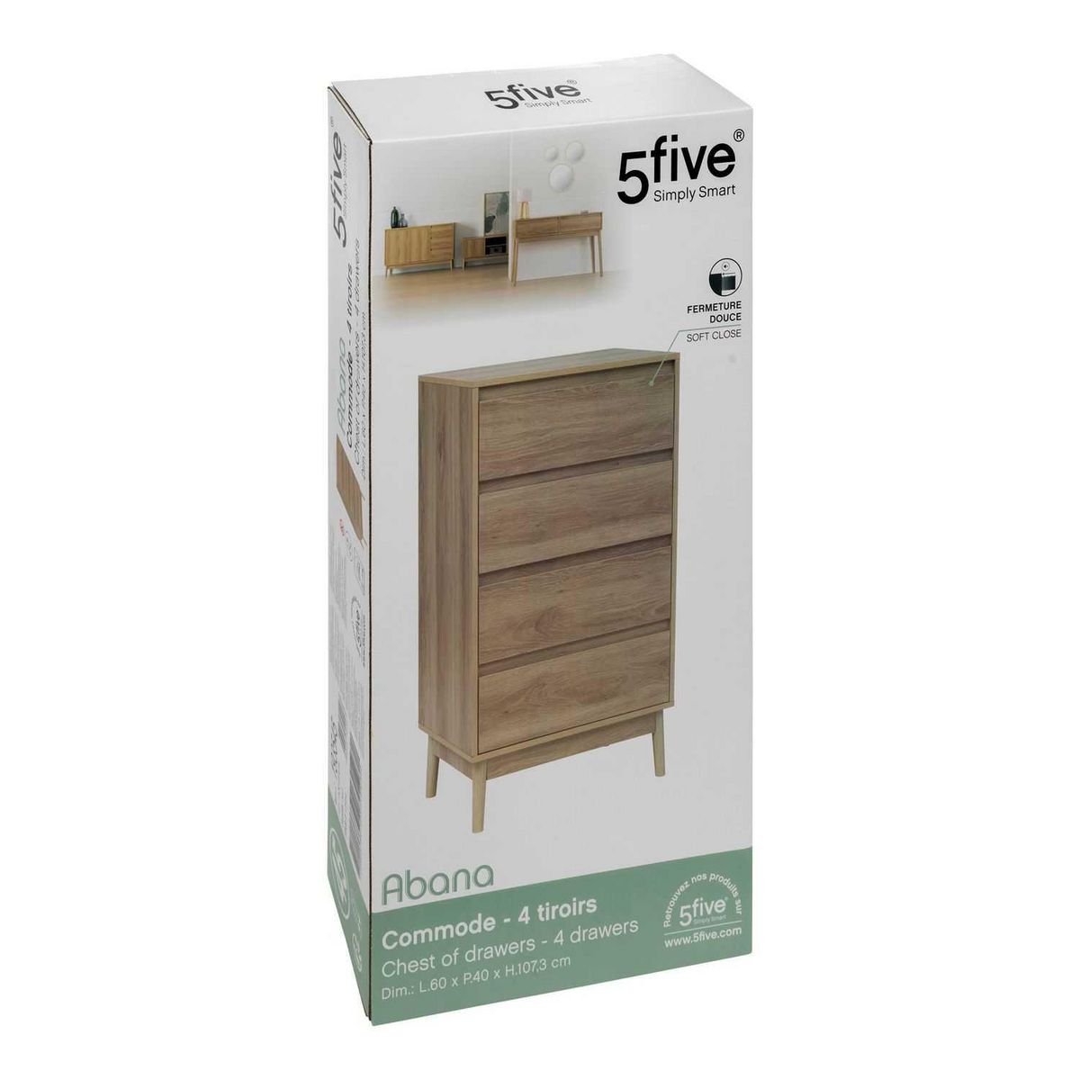 FIVE Commode 4 tiroirs Liam - Marron