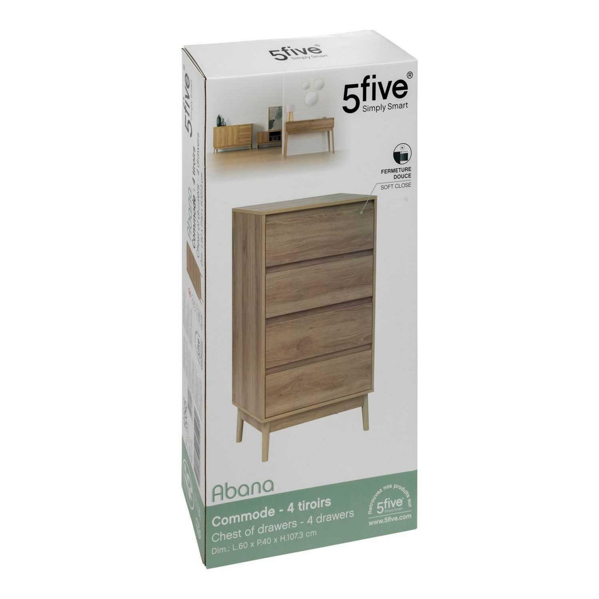 FIVE Commode 4 tiroirs Liam - Marron