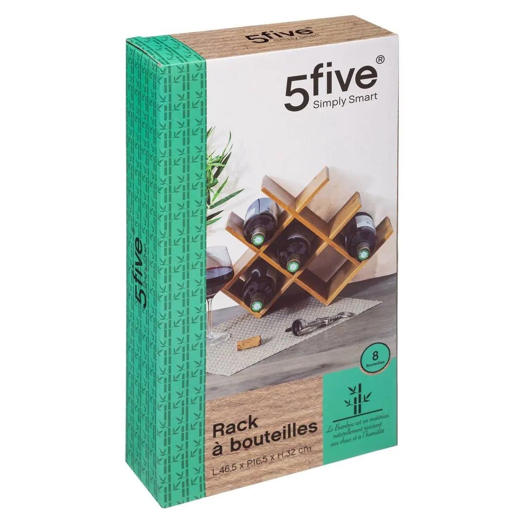 Voir la diapositive 2 : FIVE Porte-bouteilles 8 cases  bambou  46cm naturel