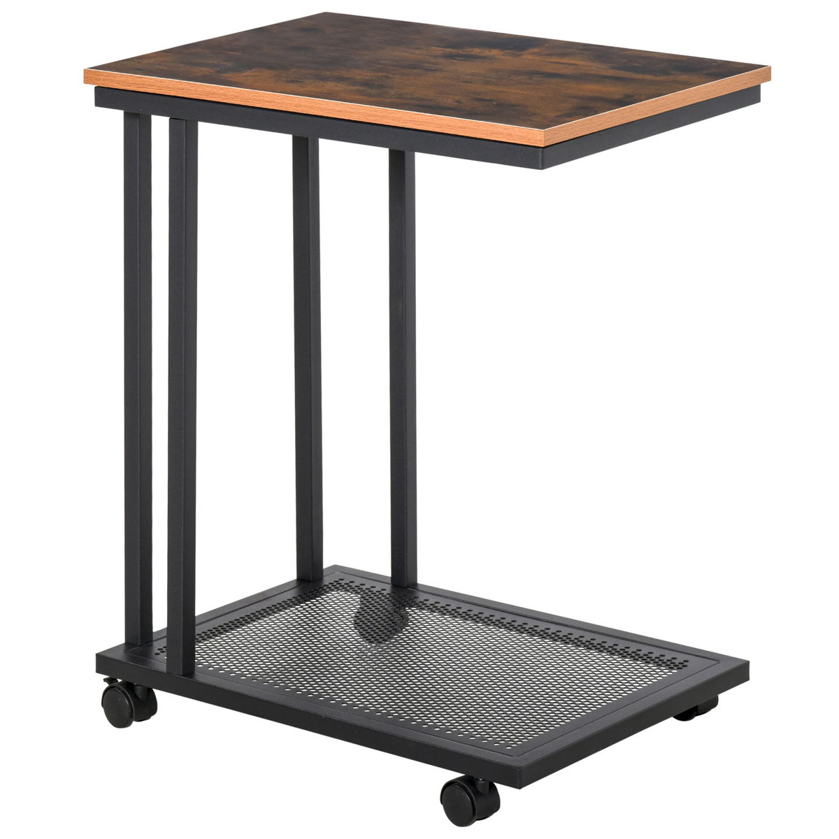 HOMCOM Table basse table d'appoint Vintage style industriel étagère acier noir MDF coloris boisé