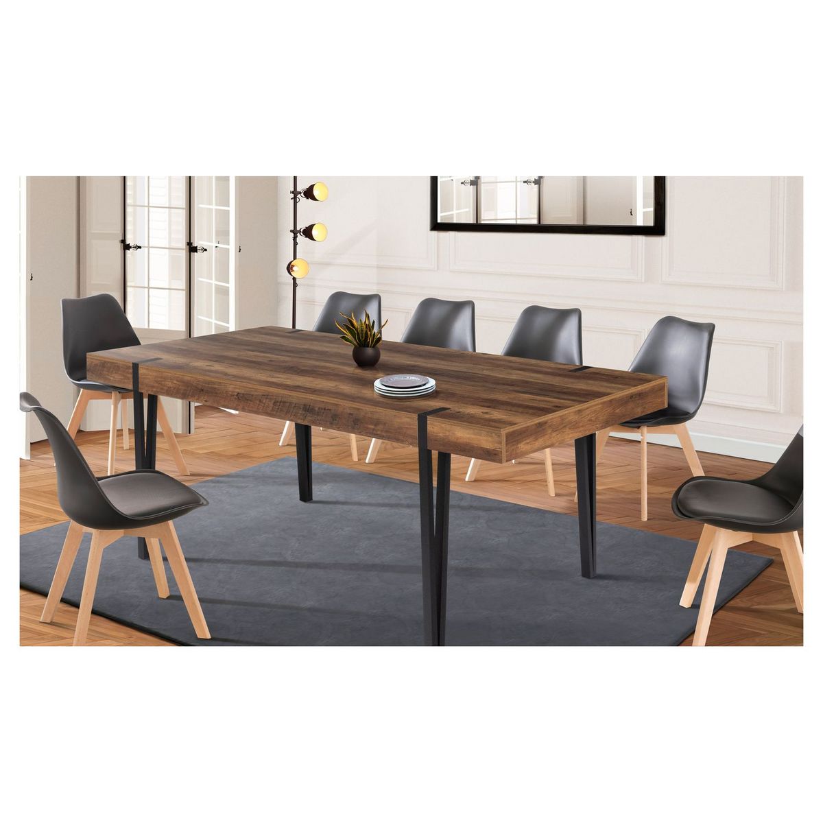Table de séjour salle à manger style inustriel pieds métal L200 cm ESON