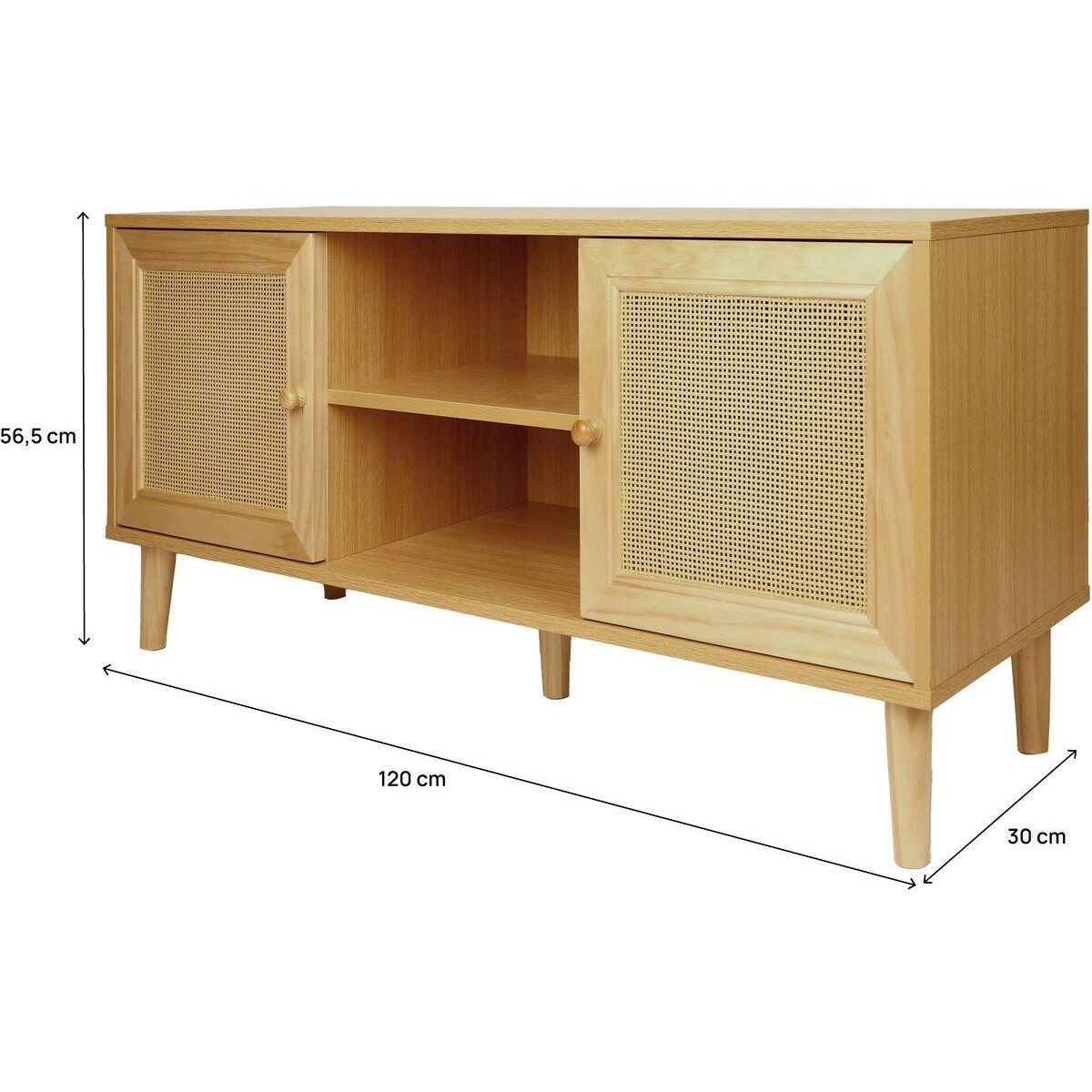 Habitat et Jardin Meuble TV scandinave en cannage  Iguane  - 120 x 30 x 56.5 cm - Marron