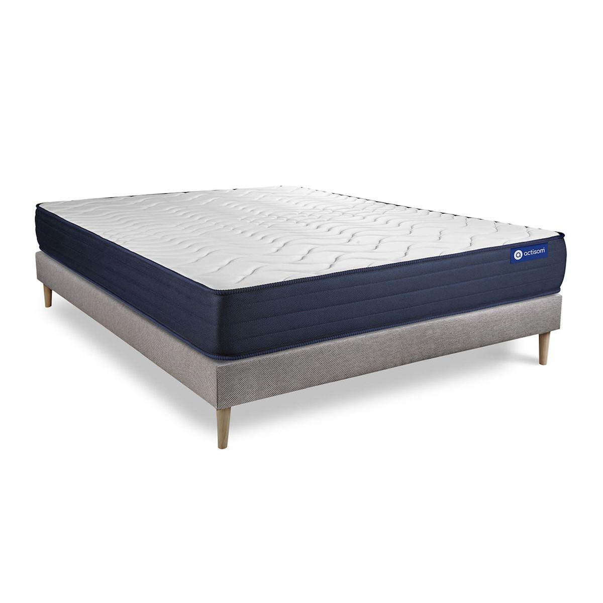 ACTISOM Ensemble matelas ACTIFLEX LIFE 140x200 Ressorts ensachés et Mémoire de forme 5zones de confort + sommier KIT gris
