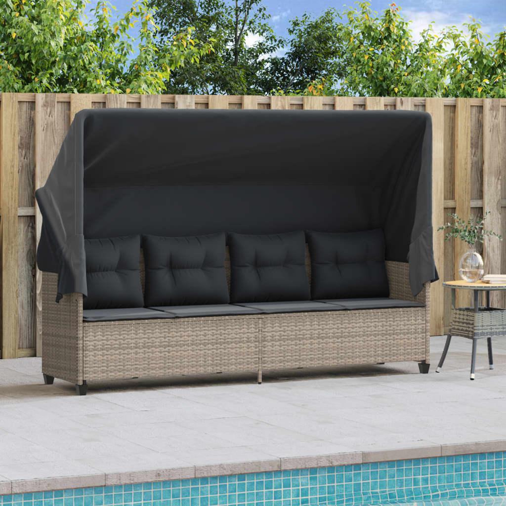Voir la diapositive 3 : VIDAXL Chaise longue avec auvent et coussins gris clair resine tressee