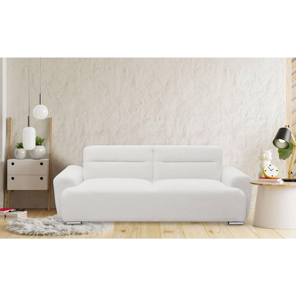 Paris Prix Canapé Convertible 3 Places Bouclette  Trey  223cm Crème