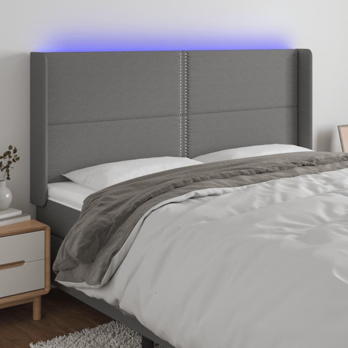VIDAXL Tete de lit a LED Gris fonce 203x16x118/128 cm Tissu