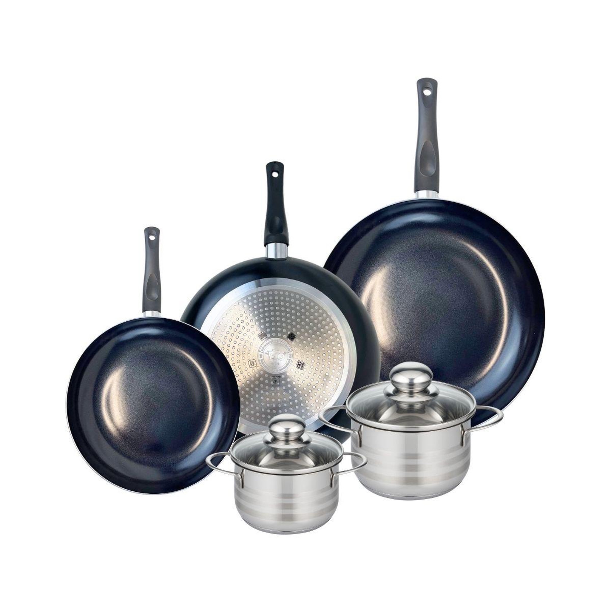 ELO Ensemble de 3 poêles de cuisson 24, 28 et 32 cm et 2 faitouts 14 et 16 cm elo prima brillant