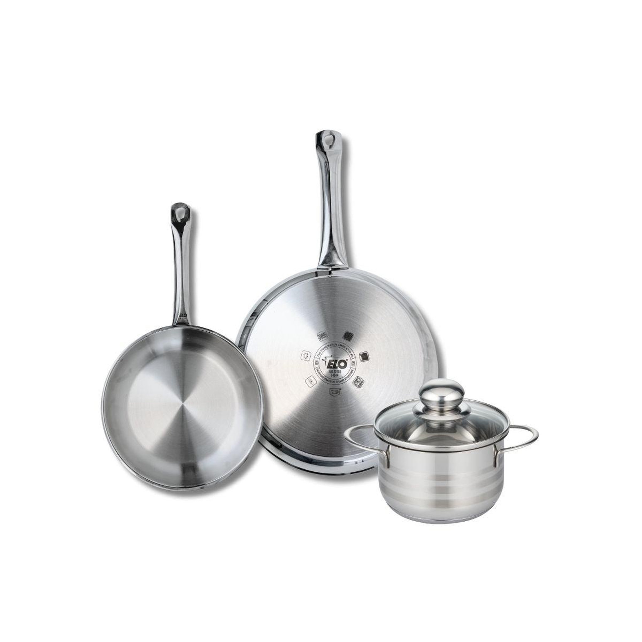 ELO Ensemble de 2 poêles de cuisson 24 et 28 cm et 1 faitout 16 cm elo profi brillant