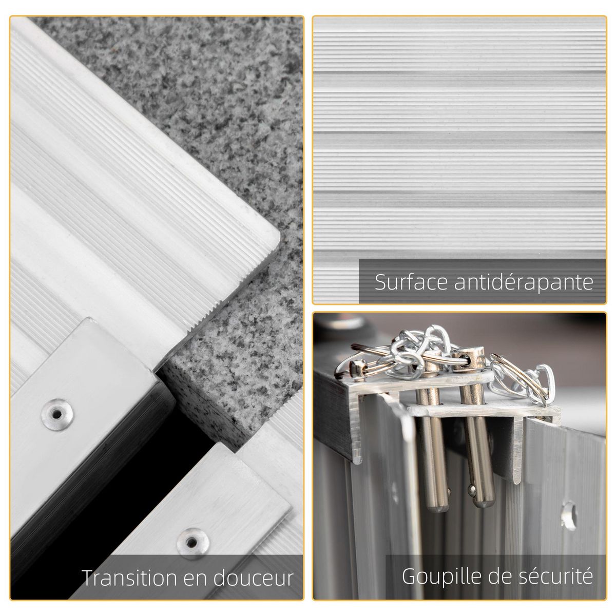 HOMCOM Rampe de fauteuil roulant rampe de chargement antidérapante pliable avec bordures de sécurité max. 270 Kg alu.