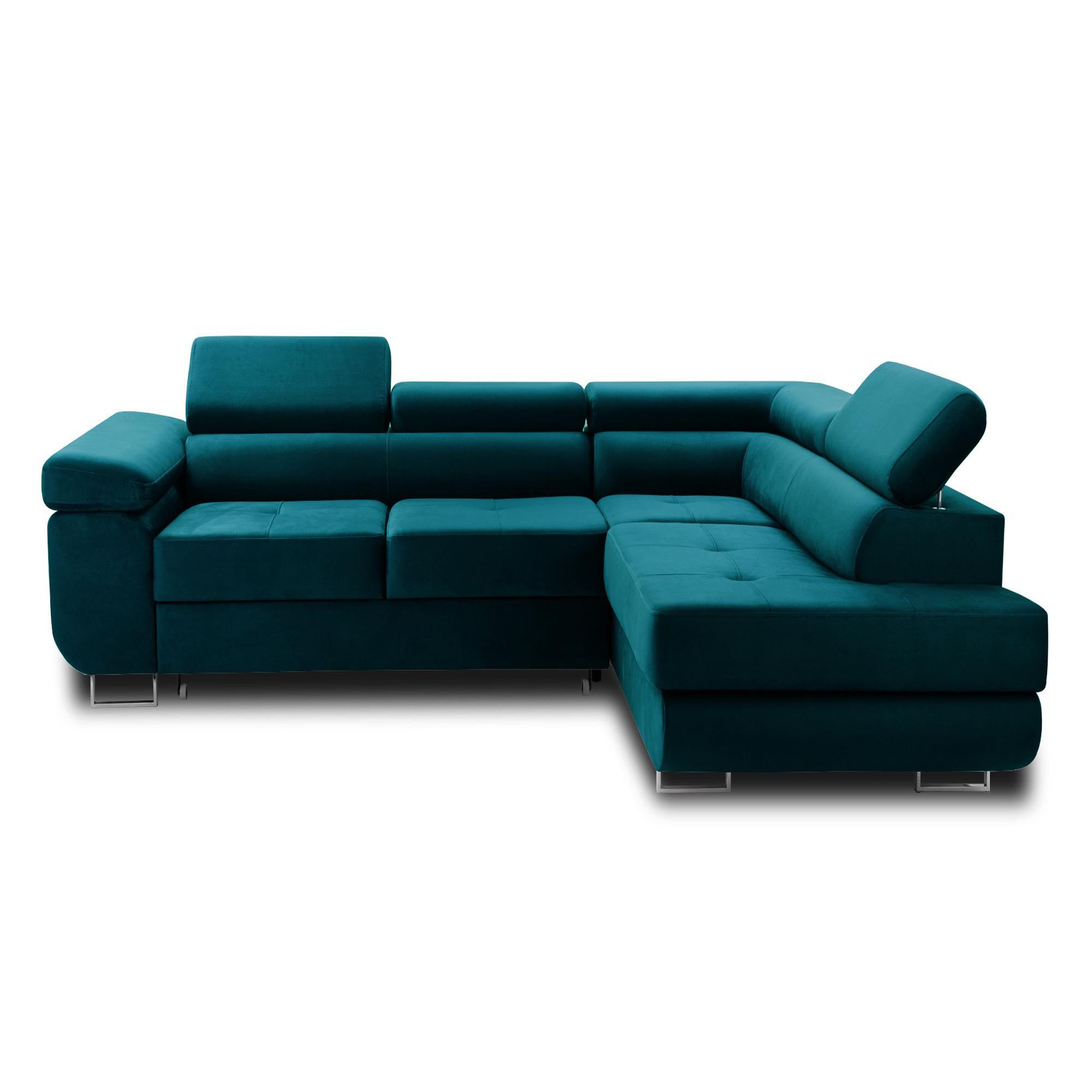 Voir la diapositive 1 : BEST MOBILIER Pablo - canapé d'angle droit - 5 places - convertible avec coffre et têtières réglables - en velours
