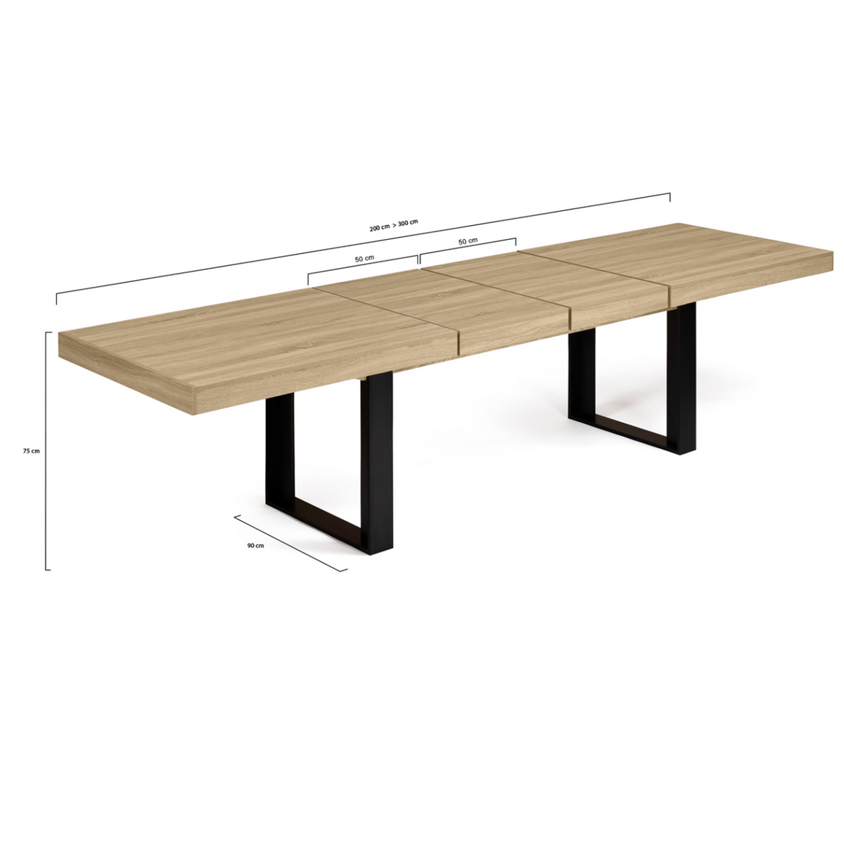 ID MARKET Table à manger extensible rectangle PHOENIX 6-12 personnes bois et noir 200-300 cm