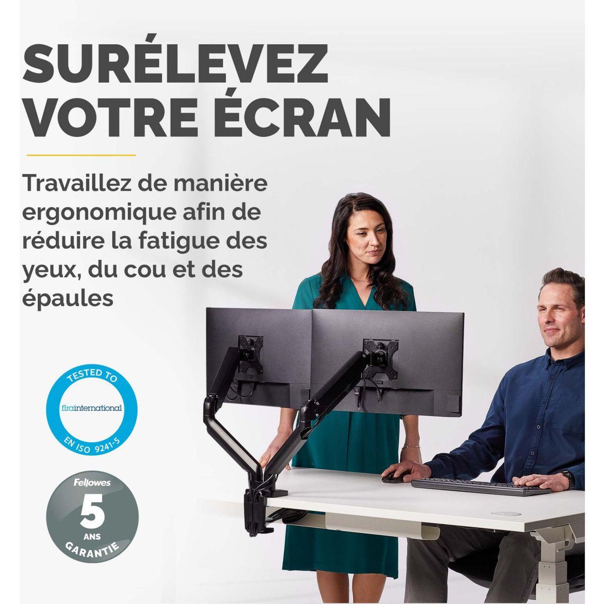 Voir la diapositive 2 : Fellowes Support écran PC Support double Platinum série