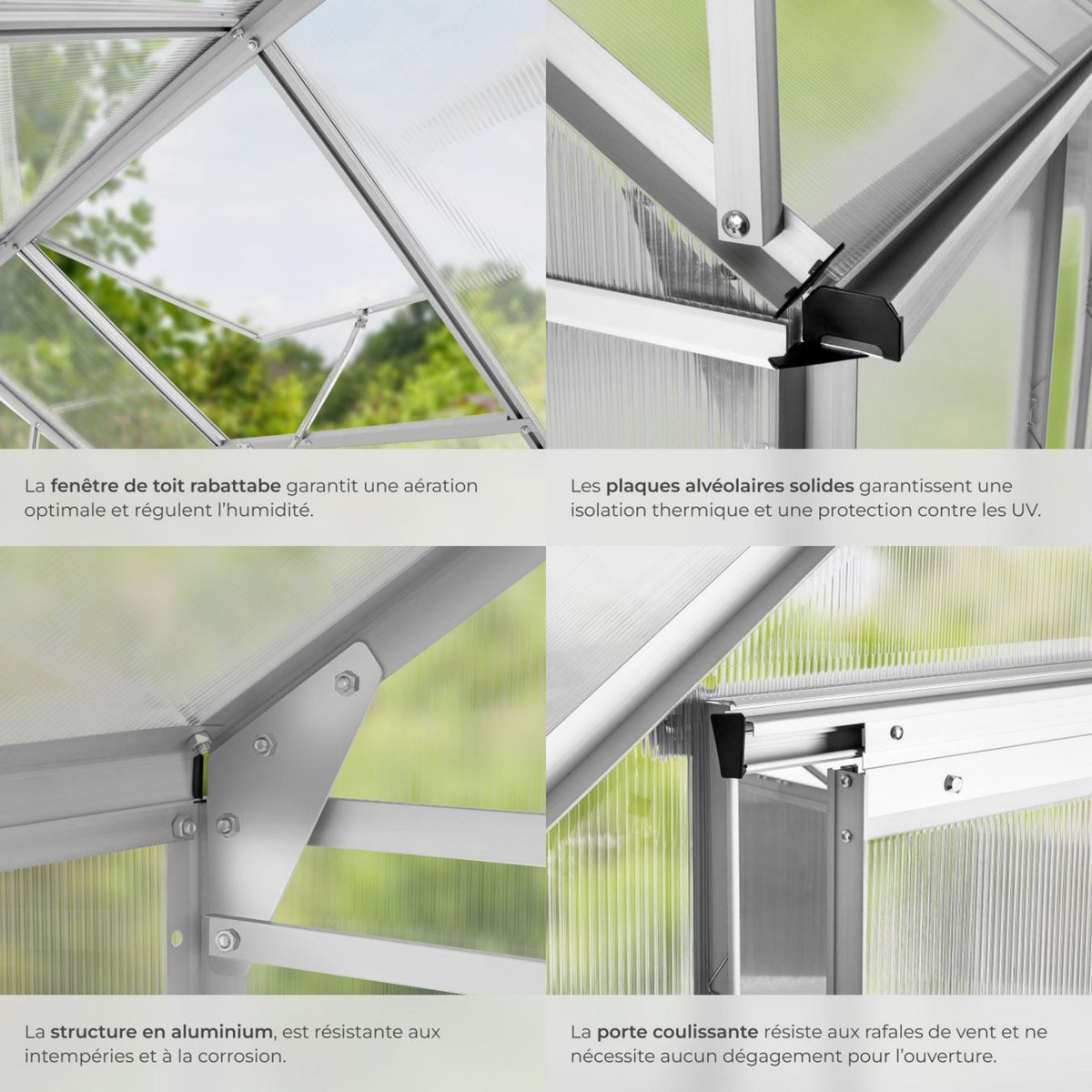 tectake Serre avec fondation 5,85 m³ blanc transparent