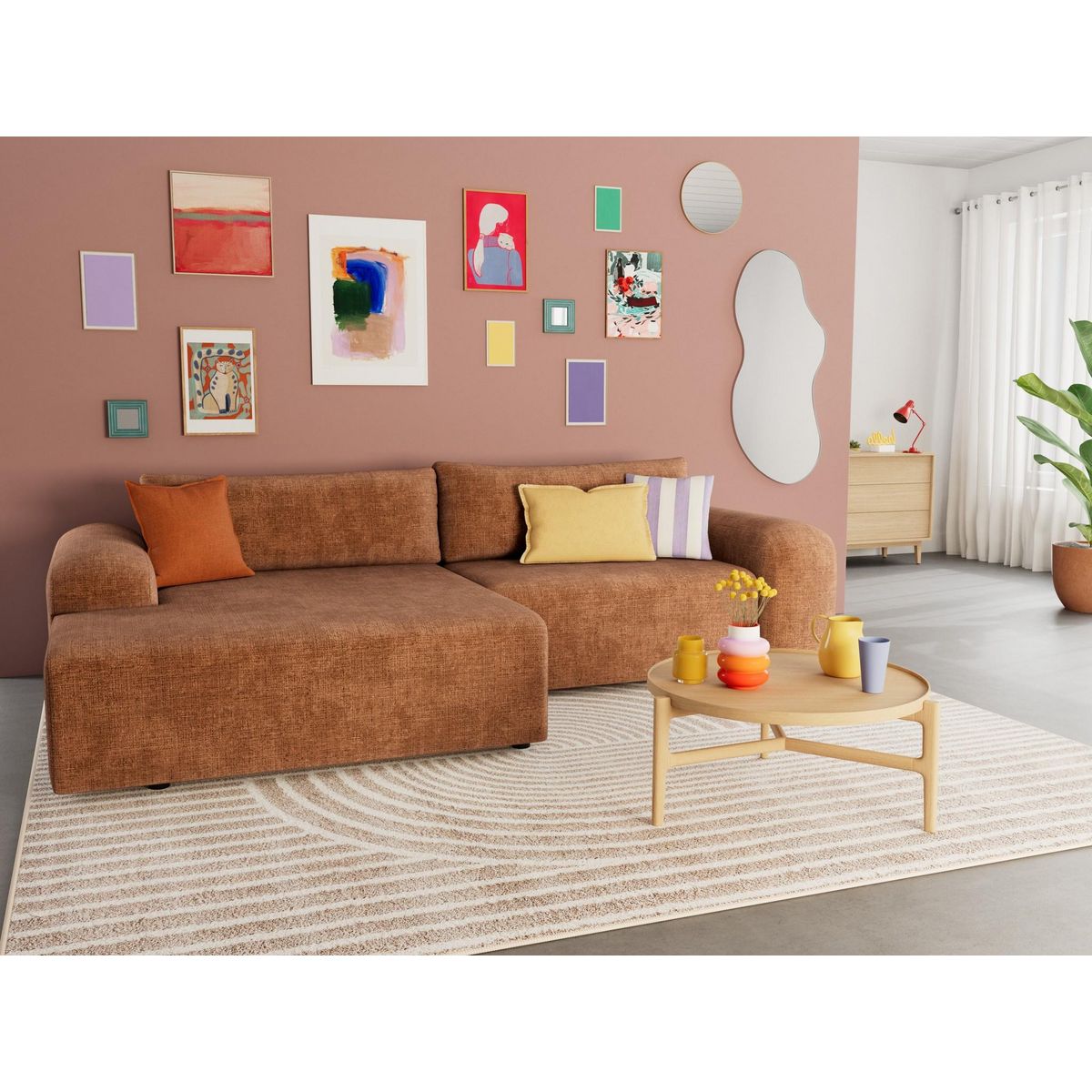 BEST MOBILIER Rebecca - canapé d'angle gauche 4 places convertible avec coffre en velours texturé