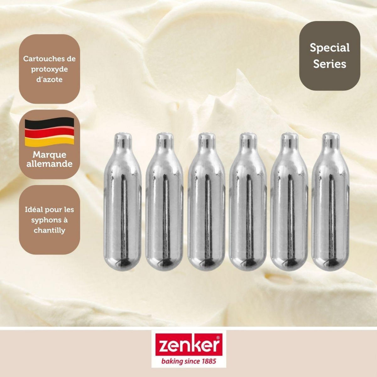 ZENKER Lot de 18 cartouches de protoxyde d'azote pour siphon à Chantilly Zenker Smart Pastry