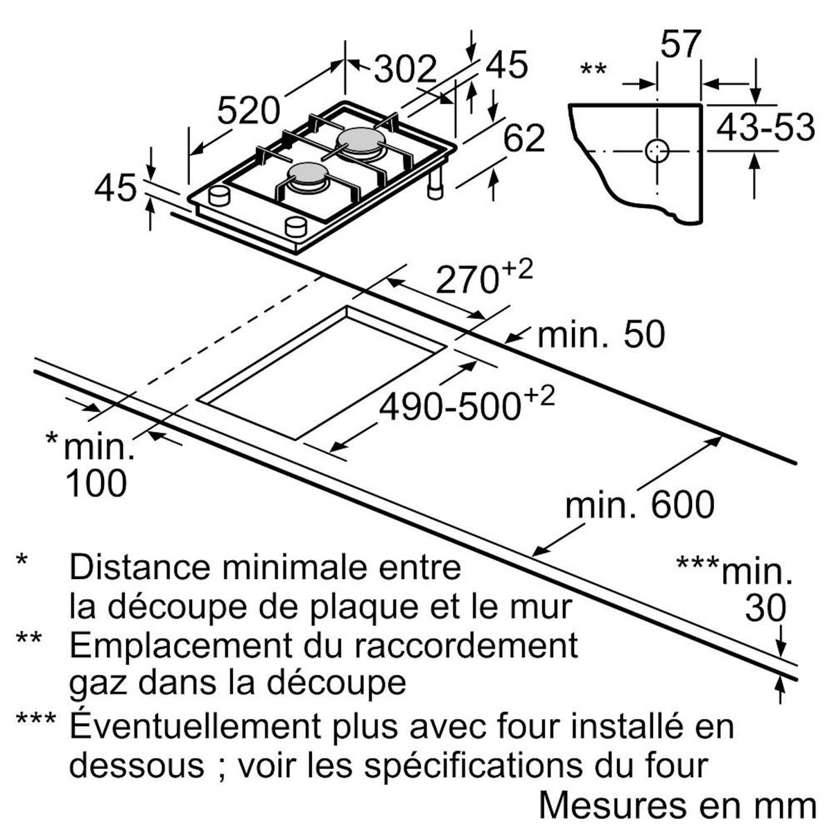 Siemens Domino gaz 30cm 2 feux noir - ER3A6BI40