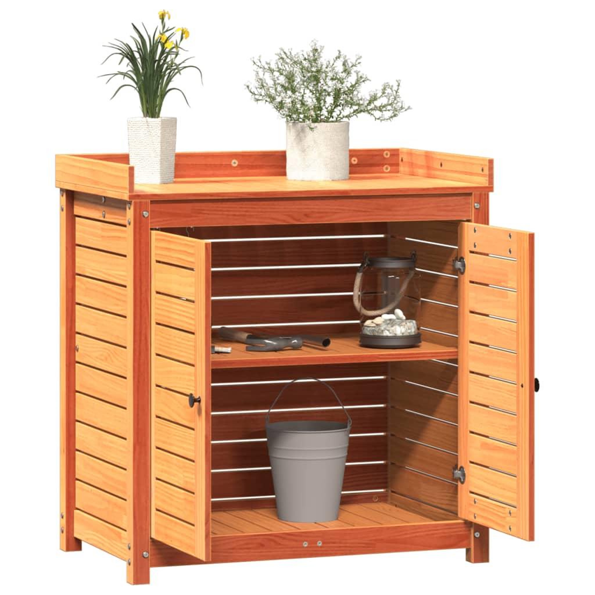Voir la diapositive 4 : VIDAXL Table de rempotage avec etageres marron bois massif de pin