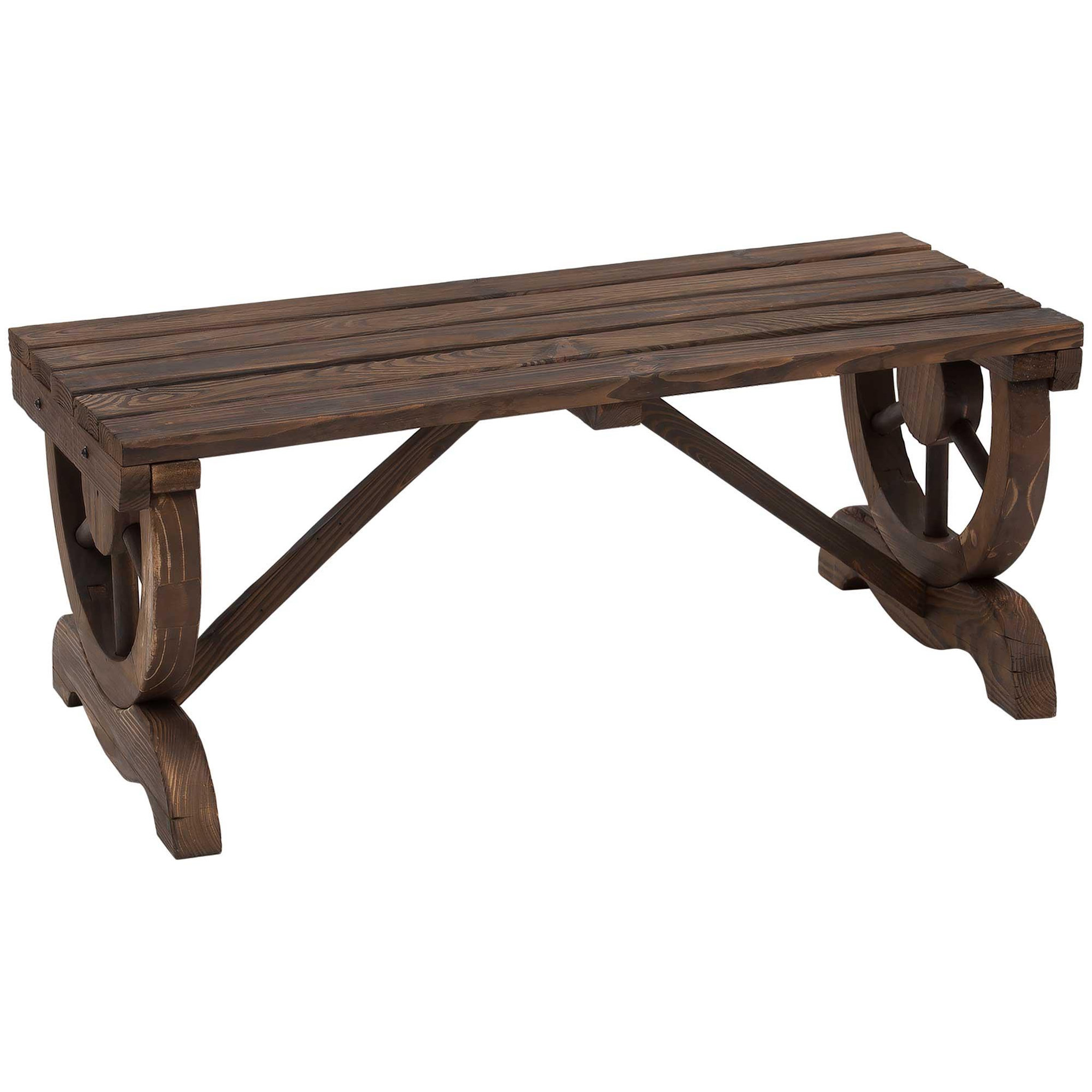 OUTSUNNY Banc de jardin 2 places style western piètement roues de charrette bois sapin traité carbonisation