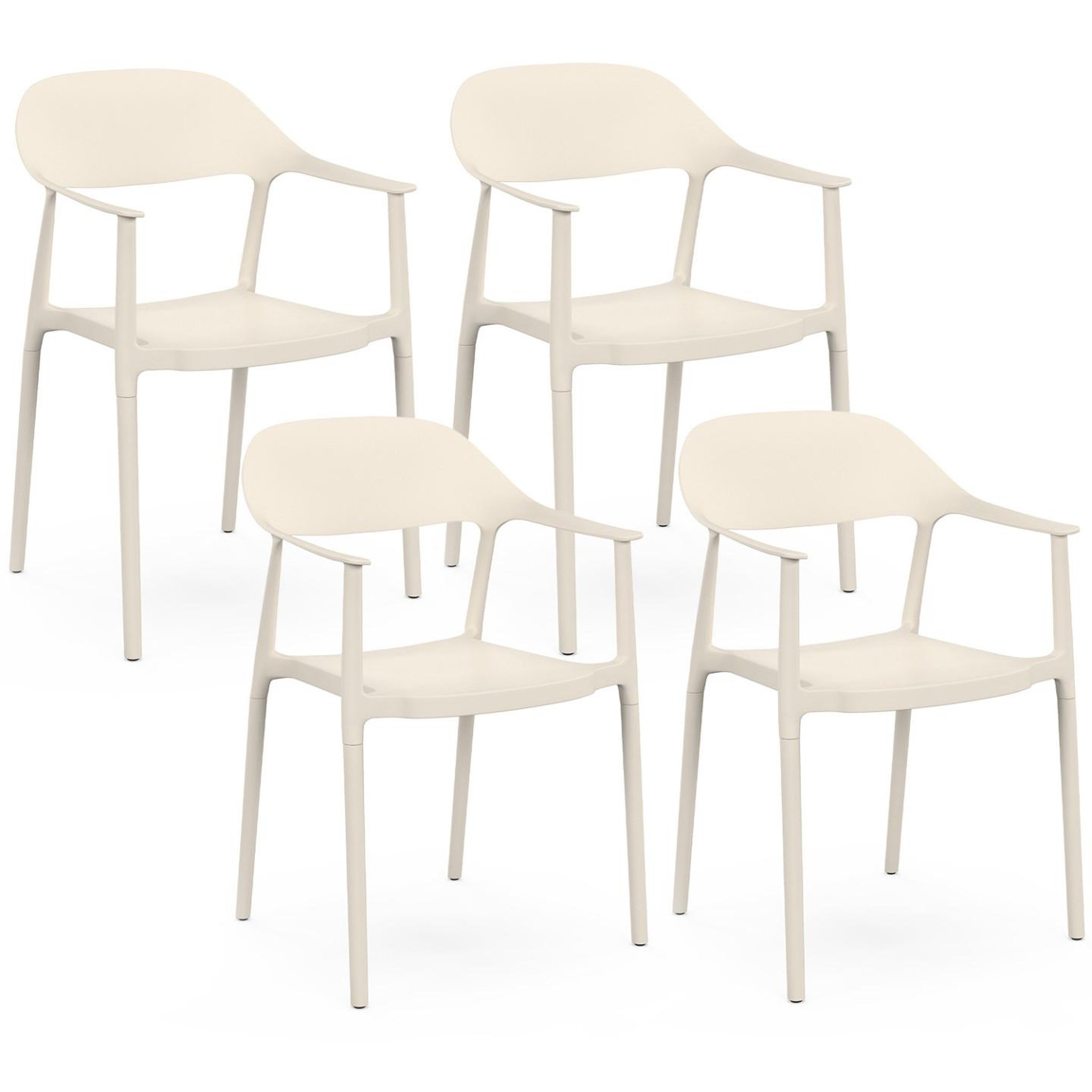 ID MARKET Lot de 4 chaises de jardin empilables suzon en polypropylène beige