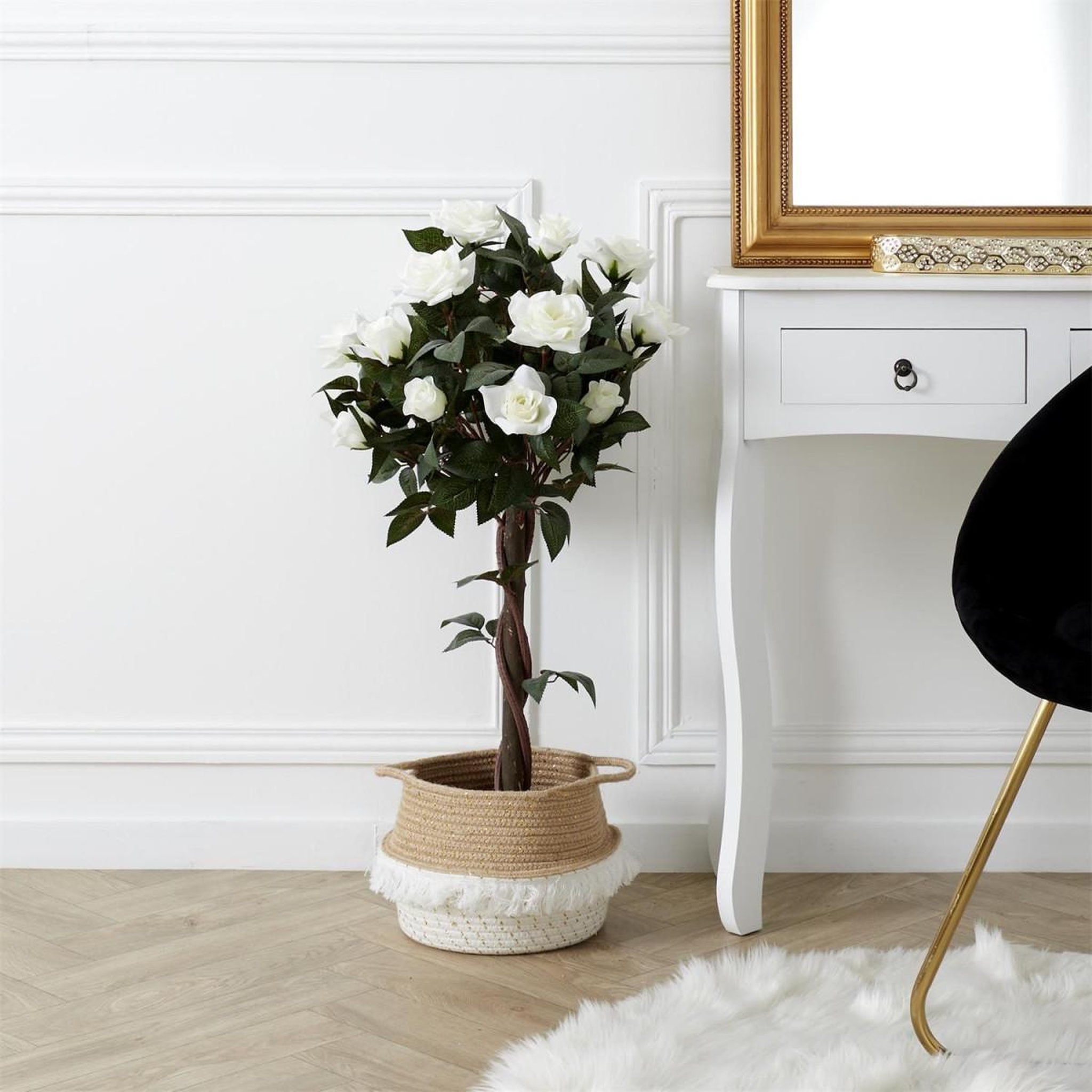 Voir la diapositive 2 : The Home Deco Factory Plante artificielle en pot  rosier  90cm vert & blanc