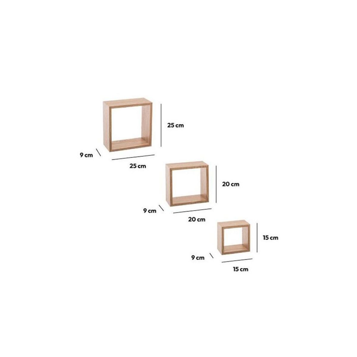 ATMOSPHERA Kit de 3 étagères murales Cube chêne naturel