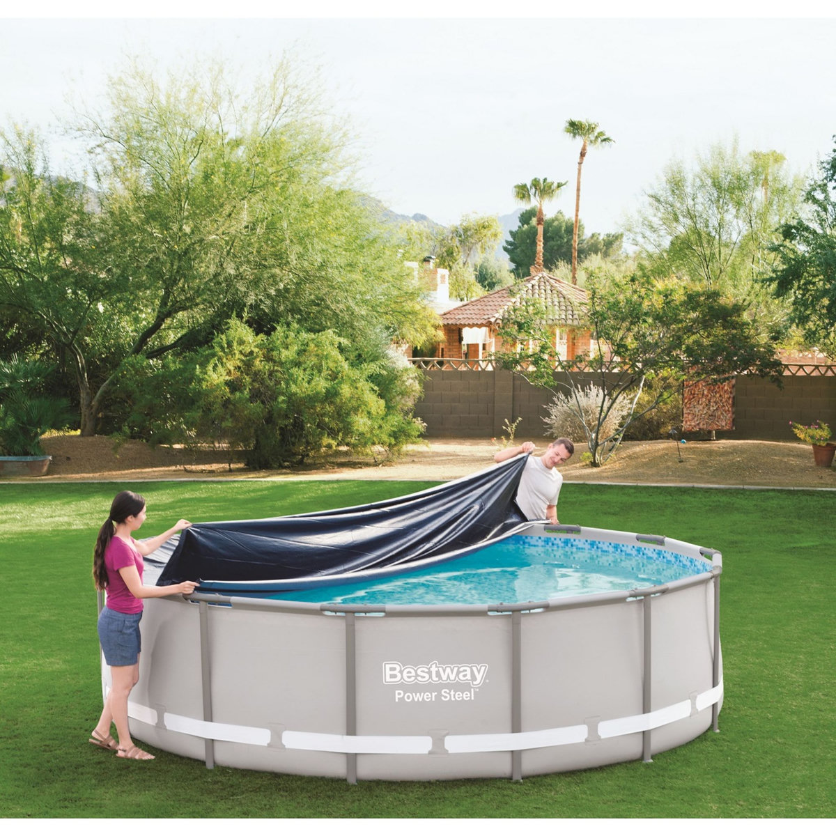 BESTWAY Bâche 4 saisons pour Piscine Hydrium/ Power /Frame ronde Diam 4,60 à 4,88m