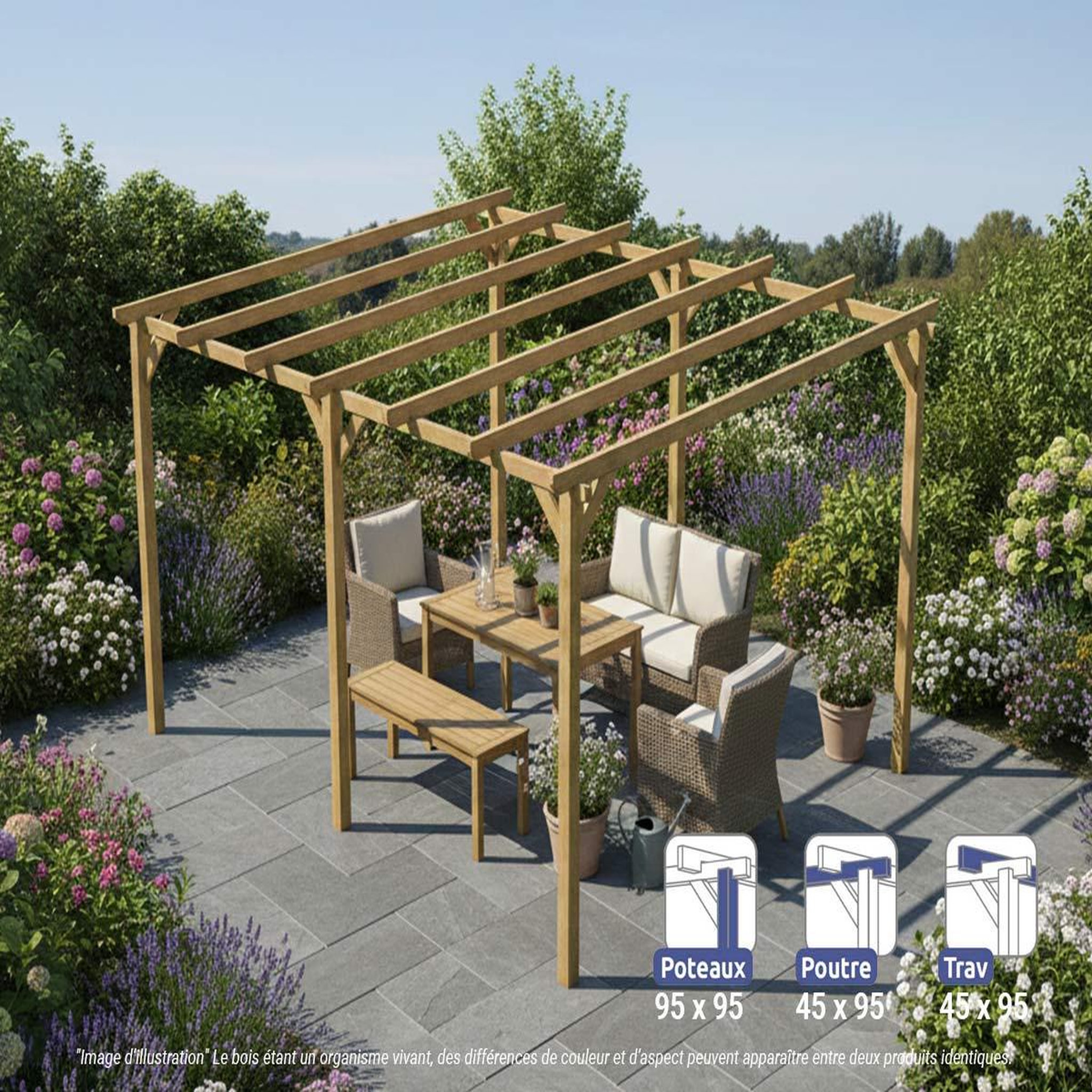 JARDIDECO Pergola massive en bois tours 510 x 420 cm - maderland
