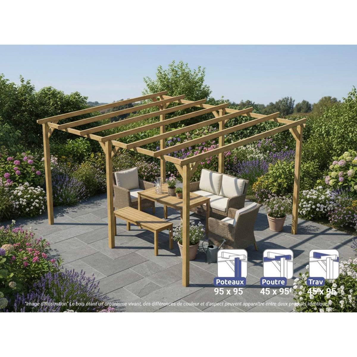 JARDIDECO Pergola massive en bois Tours 510 x 420 cm - Maderland