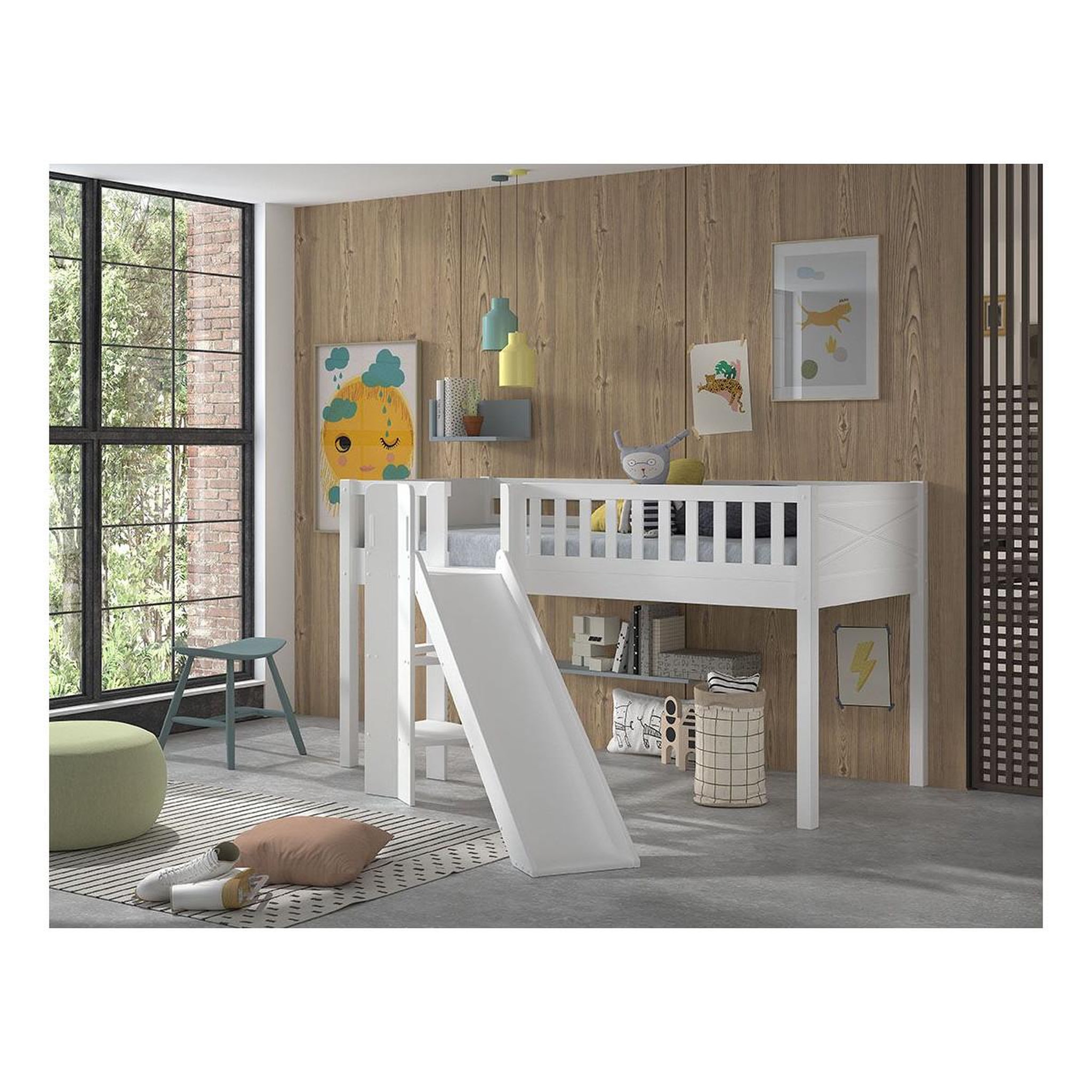 Voir la diapositive 4 : Paris Prix Lit enfant toboggan  scott  90x200cm blanc