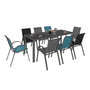 Voir la diapositive 1 : ID MARKET Salon de jardin MADRID table 190 cm et 8 chaises empilables mix color bleu, gris et noir