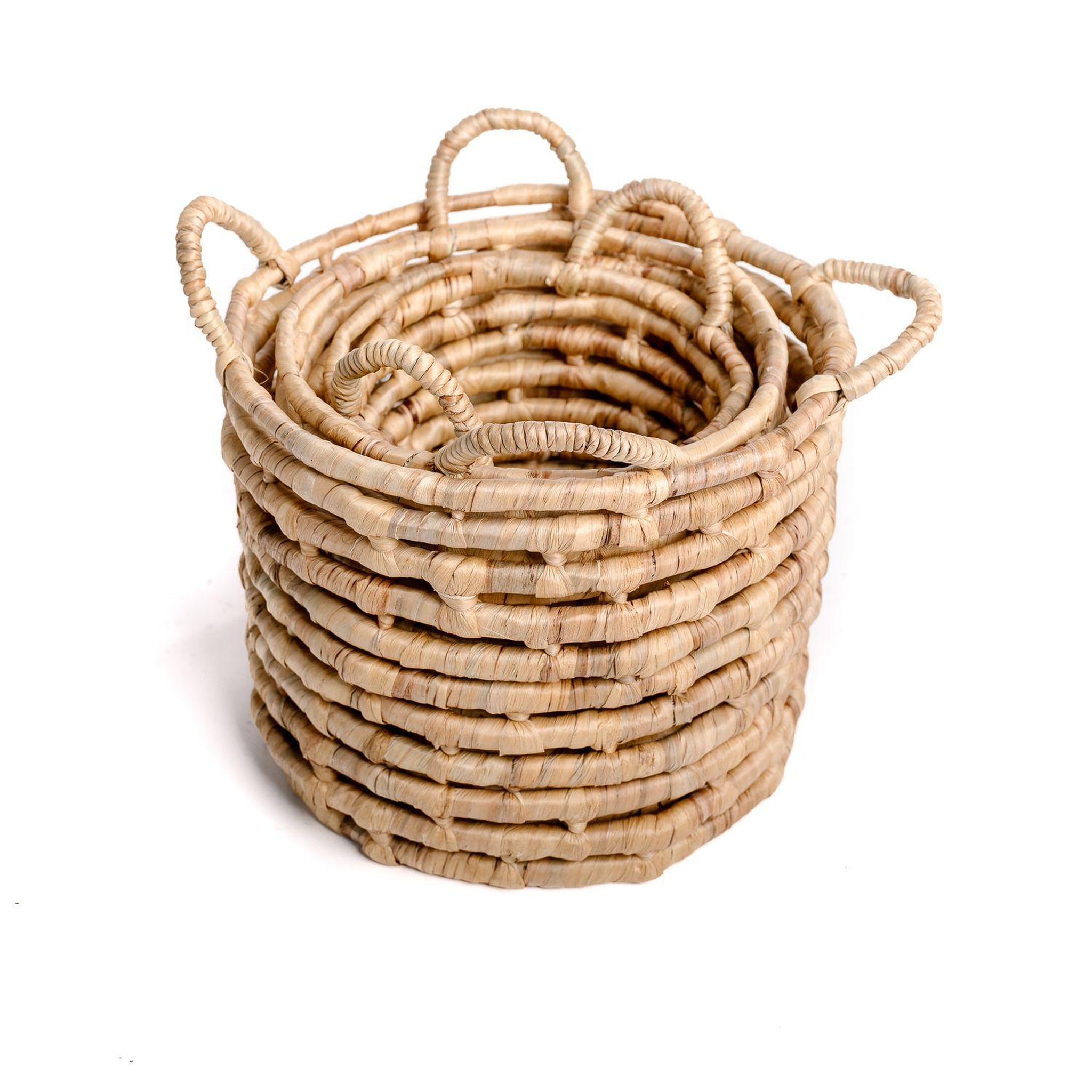 Voir la diapositive 3 : KB8 Set de 3 paniers tressés en jacinthe d'eau - Beige
