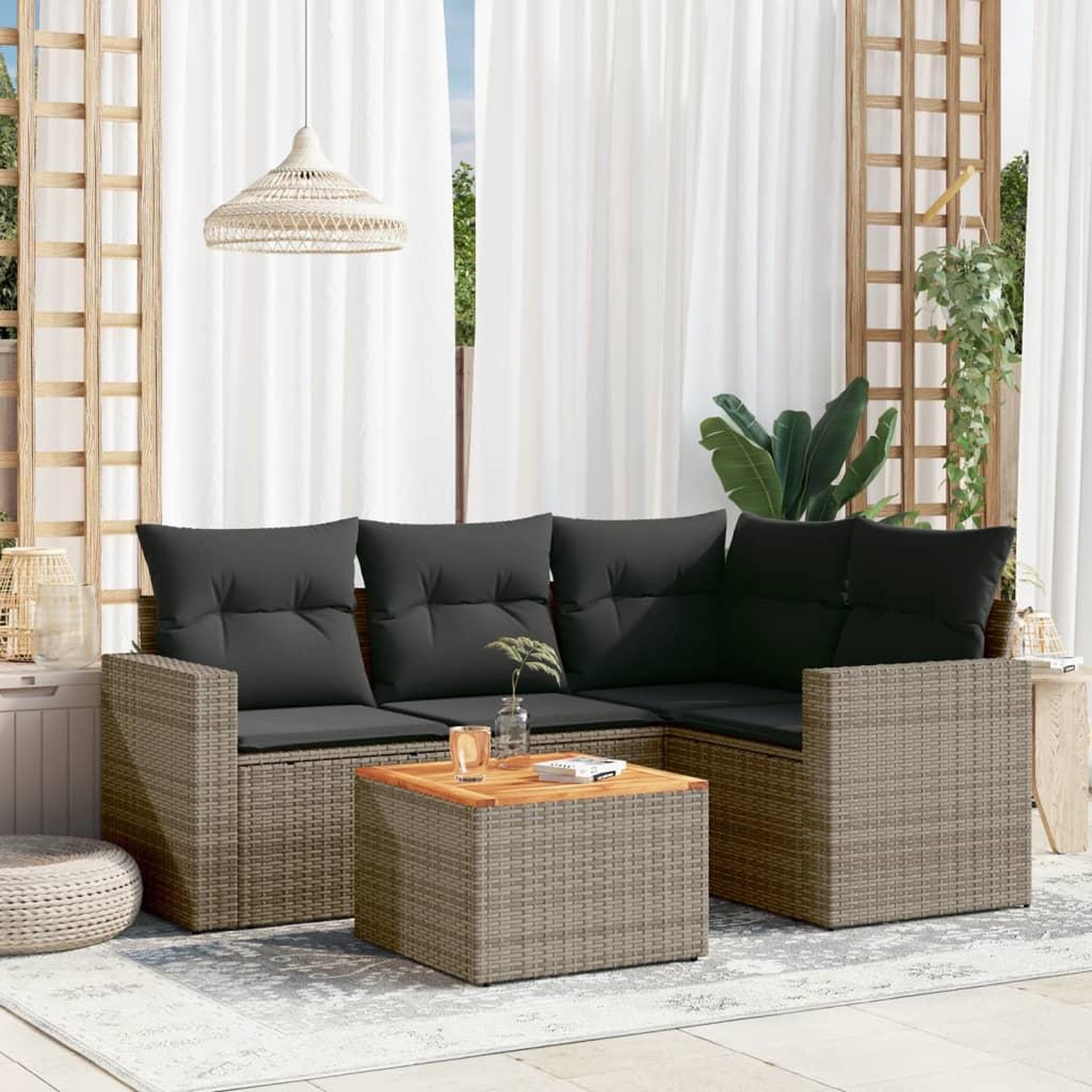 VIDAXL Salon de jardin 5 pcs avec coussins gris resine tressee
