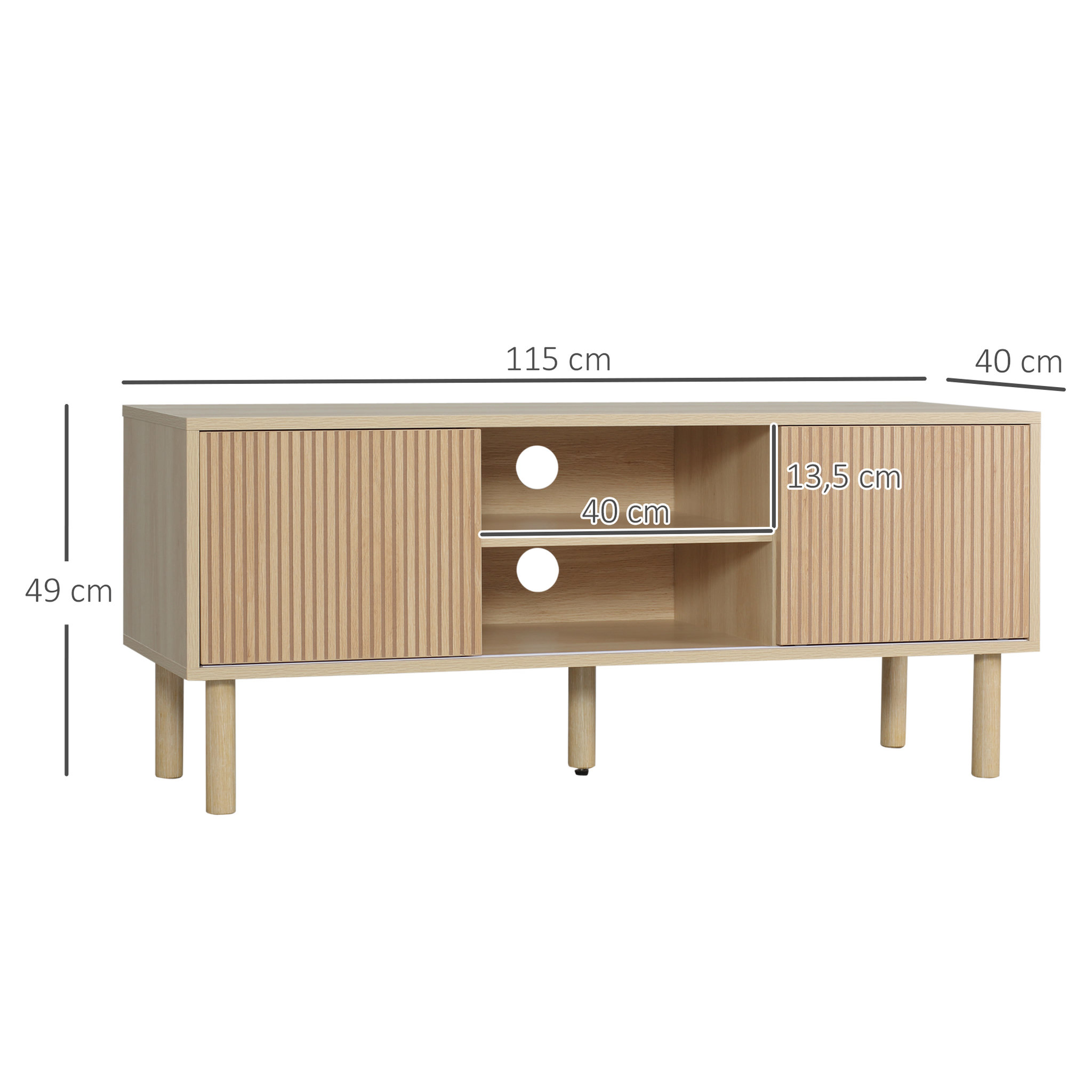 Voir la diapositive 3 : HOMCOM Meuble TV banc TV design Urban Craft - 2 portes coulissantes, 2 niches - piètement cylindrique - panneaux particules aspect bois clair