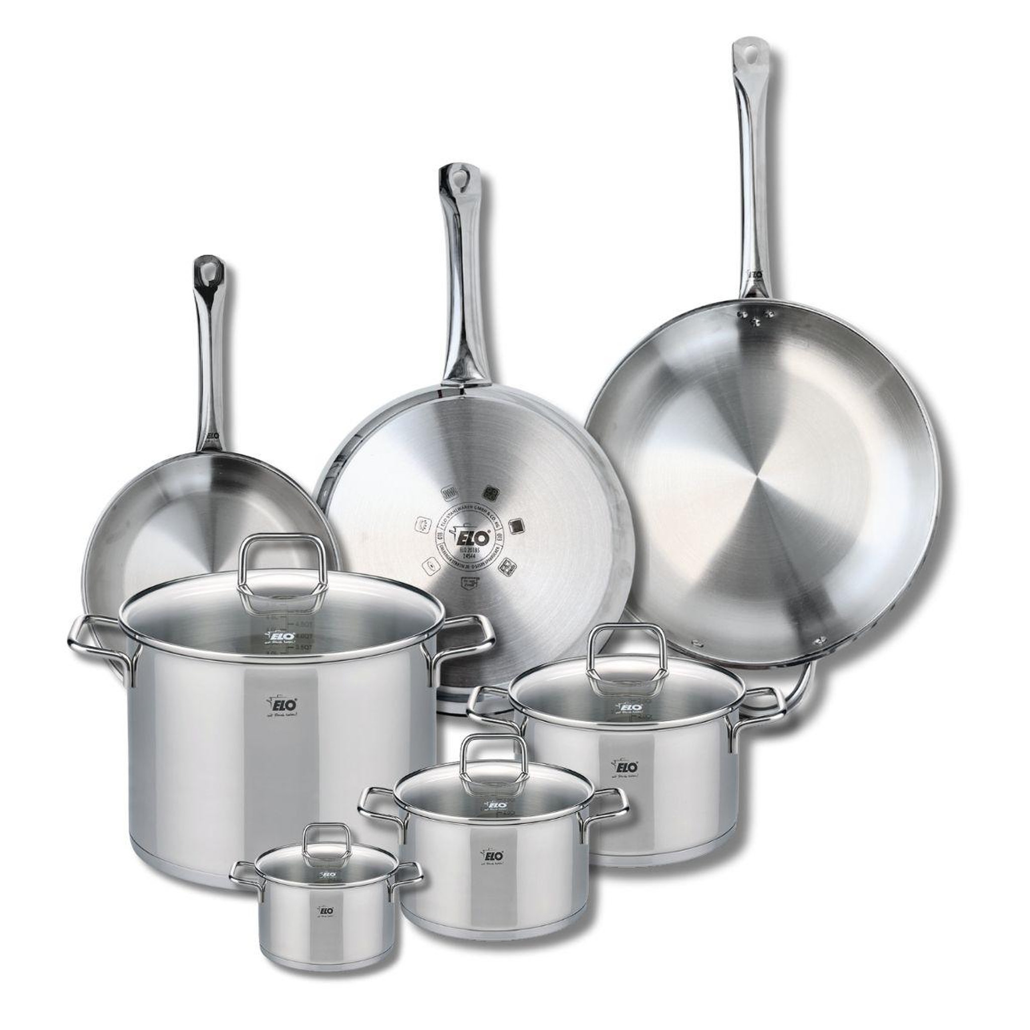 Voir la diapositive 1 : 666 Barcelona Ensemble de 3 Poêles de cuisson 24, 28 et 32 cm et 4 faitouts 12, 16, 20 et 26 cm Elo Profi Citrin
