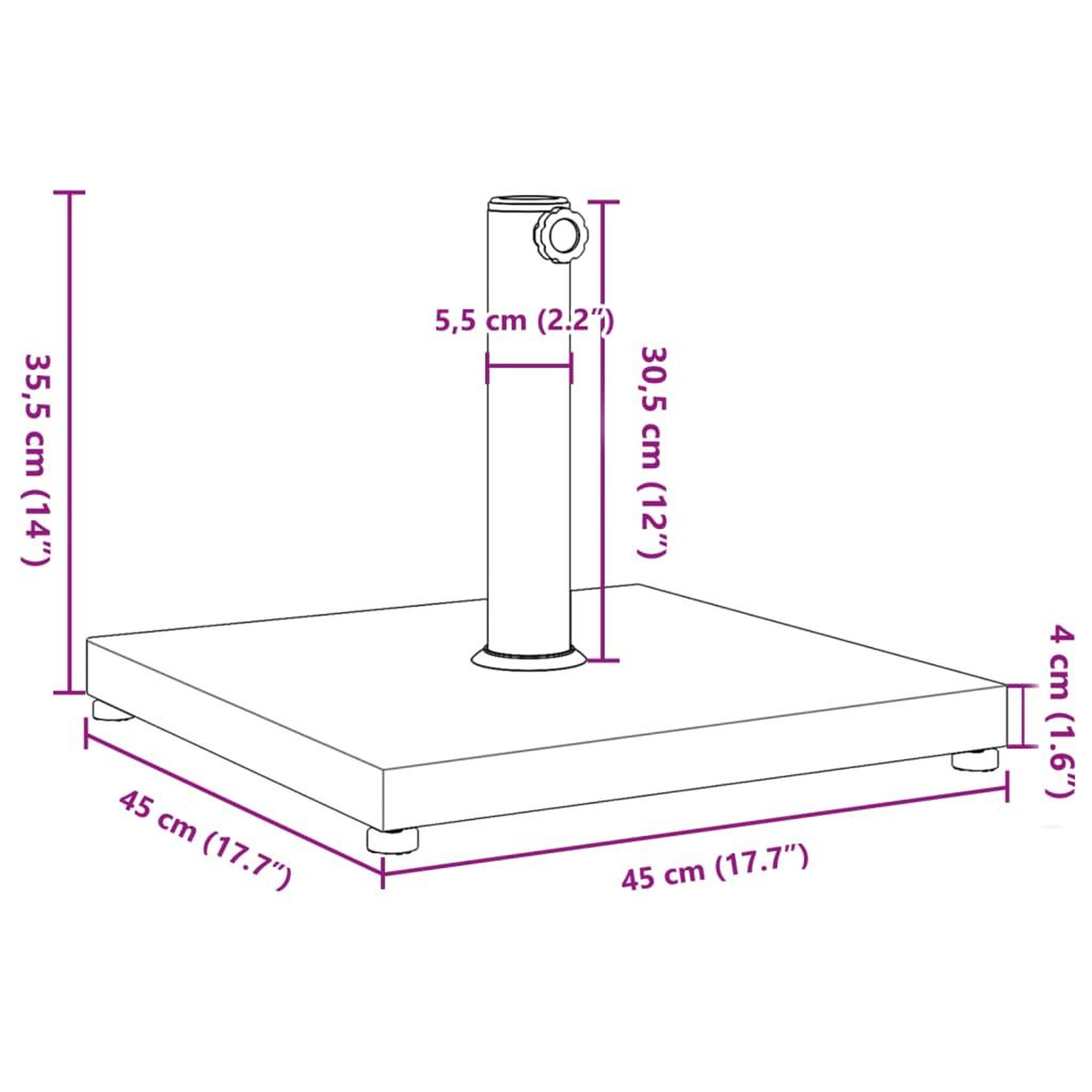 Voir la diapositive 6 : VIDAXL Base de parasol pour mats Ø32/38/48 mm 18 kg carre