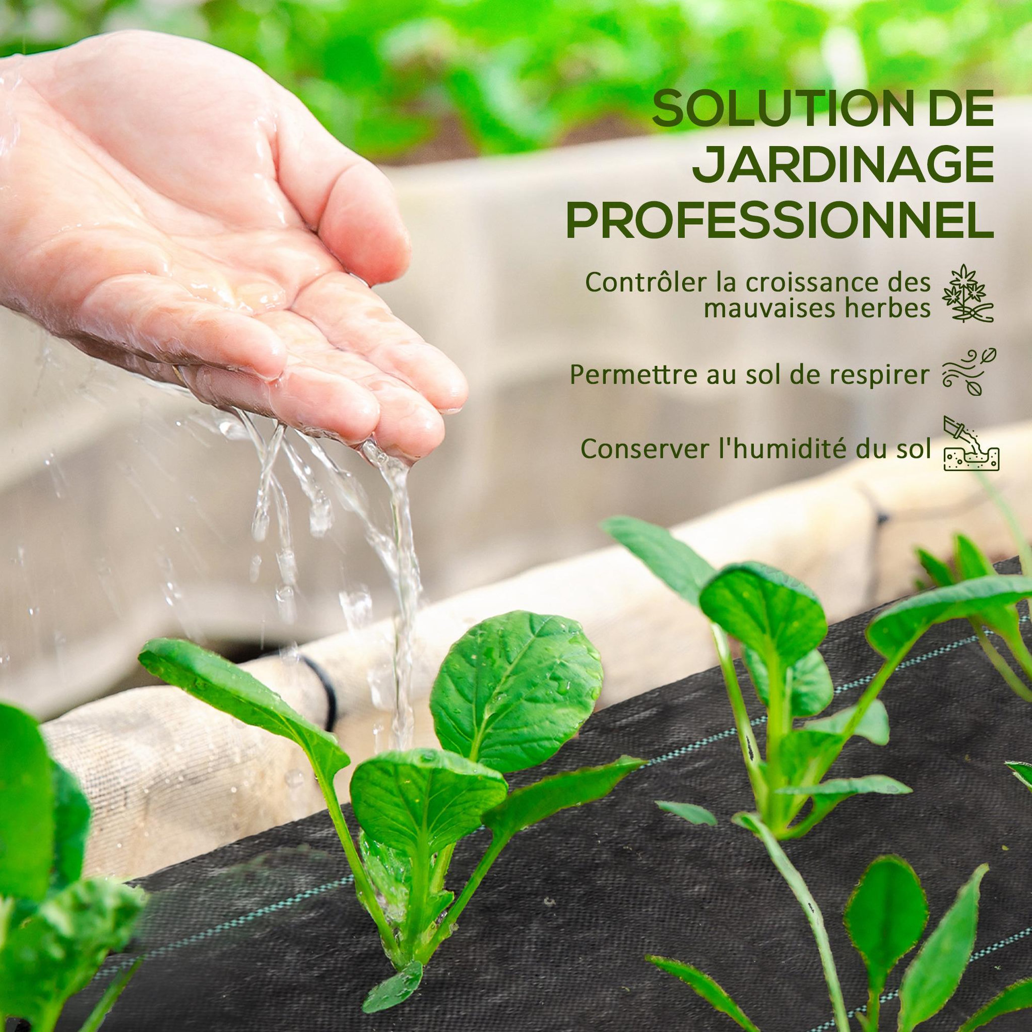 Voir la diapositive 4 : OUTSUNNY Toile de paillage anti mauvaises herbes indéchirable perméable anti UV - 100 x 1 m - PP haute densité 60 g/m²noir vert