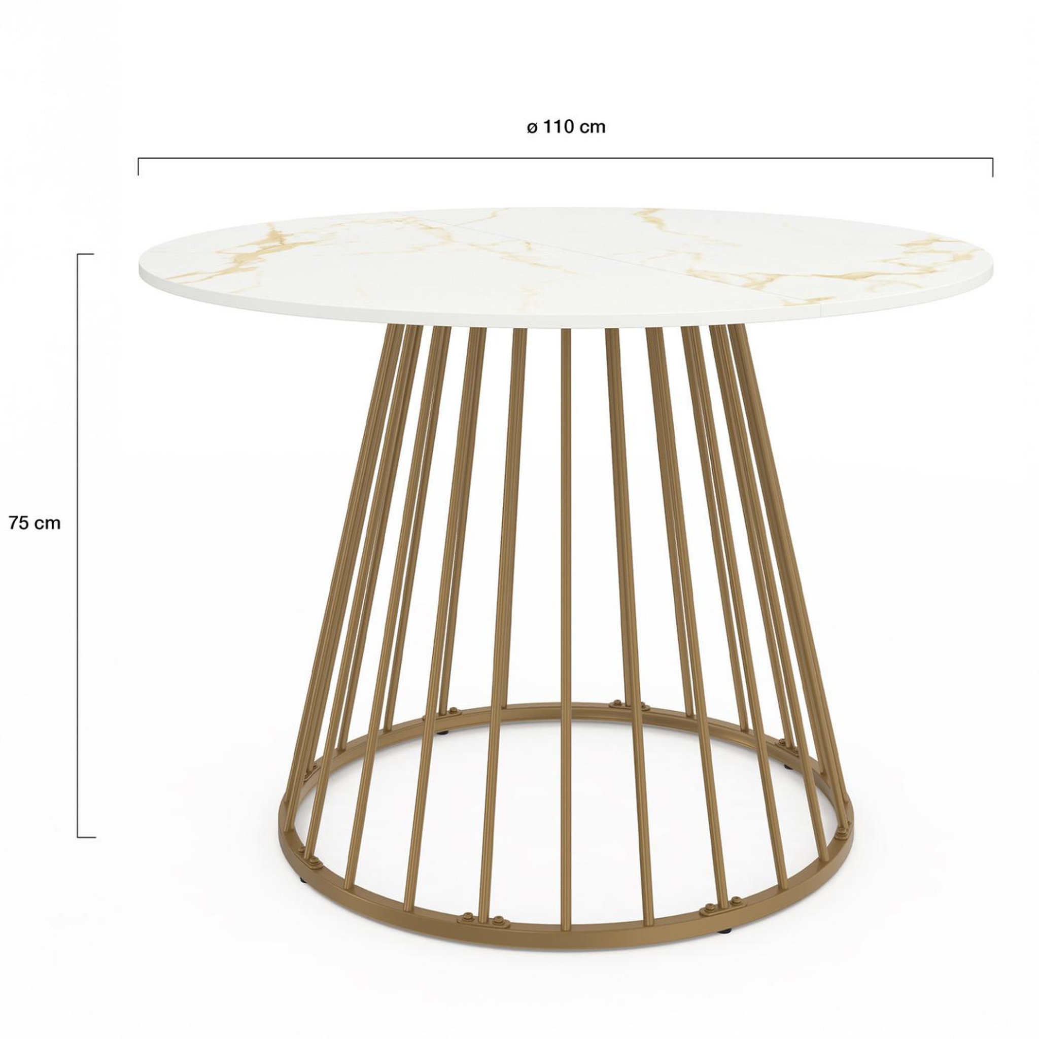 Voir la diapositive 4 : ID MARKET Table à manger ronde yuna 6 personnes pied filaire laiton et plateau effet marbre blanc alaska 110 cm