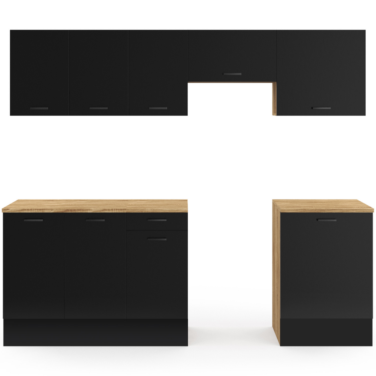 ID MARKET Cuisine complète 240 cm SUBTIL avec plan de travail 7 éléments bois et noir