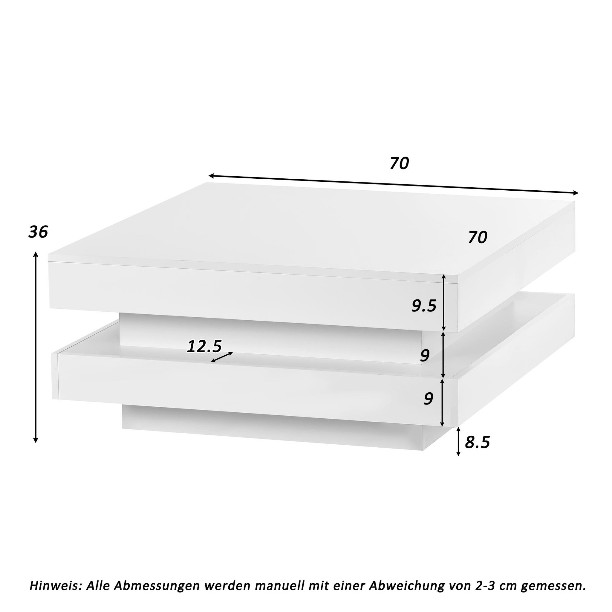 Voir la diapositive 4 : MERAX Table Basse Carrée Blanche Brillante Avec Plateau Pivotant Et Lumière LED 16 Couleurs, 70x70x36 Cm