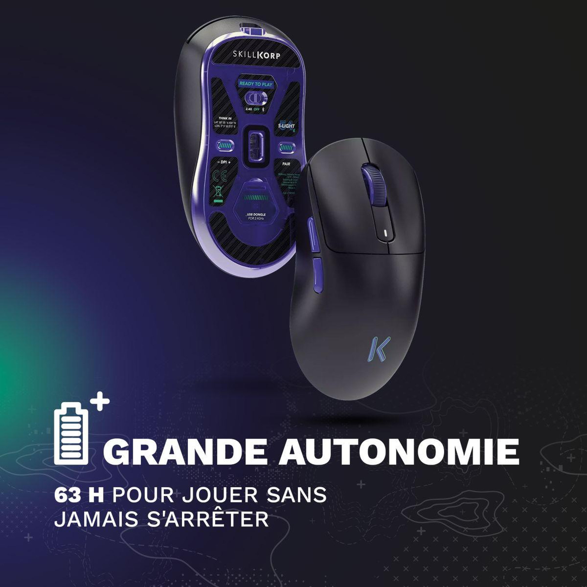 Voir la diapositive 4 : SKILLKORP Souris gamer sans fil m20 noir ultimate 1k