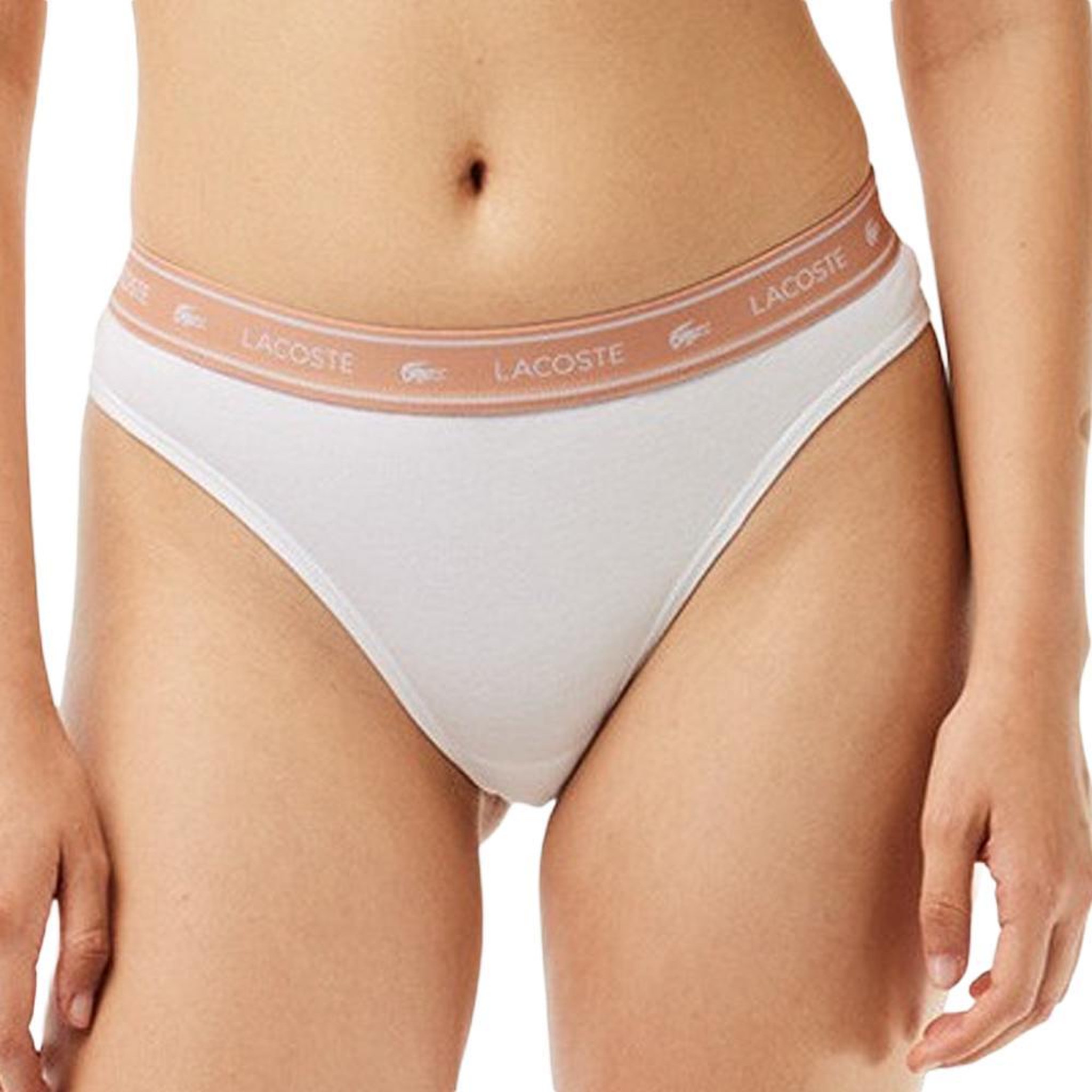 Voir la diapositive 2 : Lacoste Tanga Blanc/Rose Femme Lacoste More
