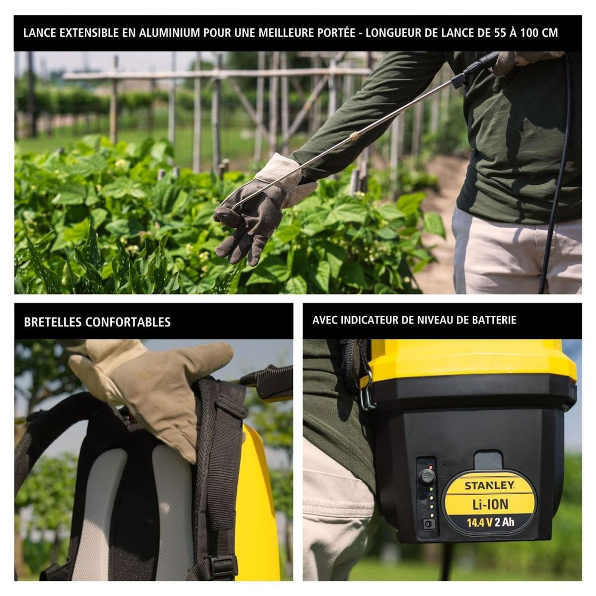 Stanley Pulvérisateur Electrique 16L, Batterie Lithium 14.4 V / 2.0 Ah - Pulvérisateur Jardin Végétaux + Lance Télescopique STANLEY