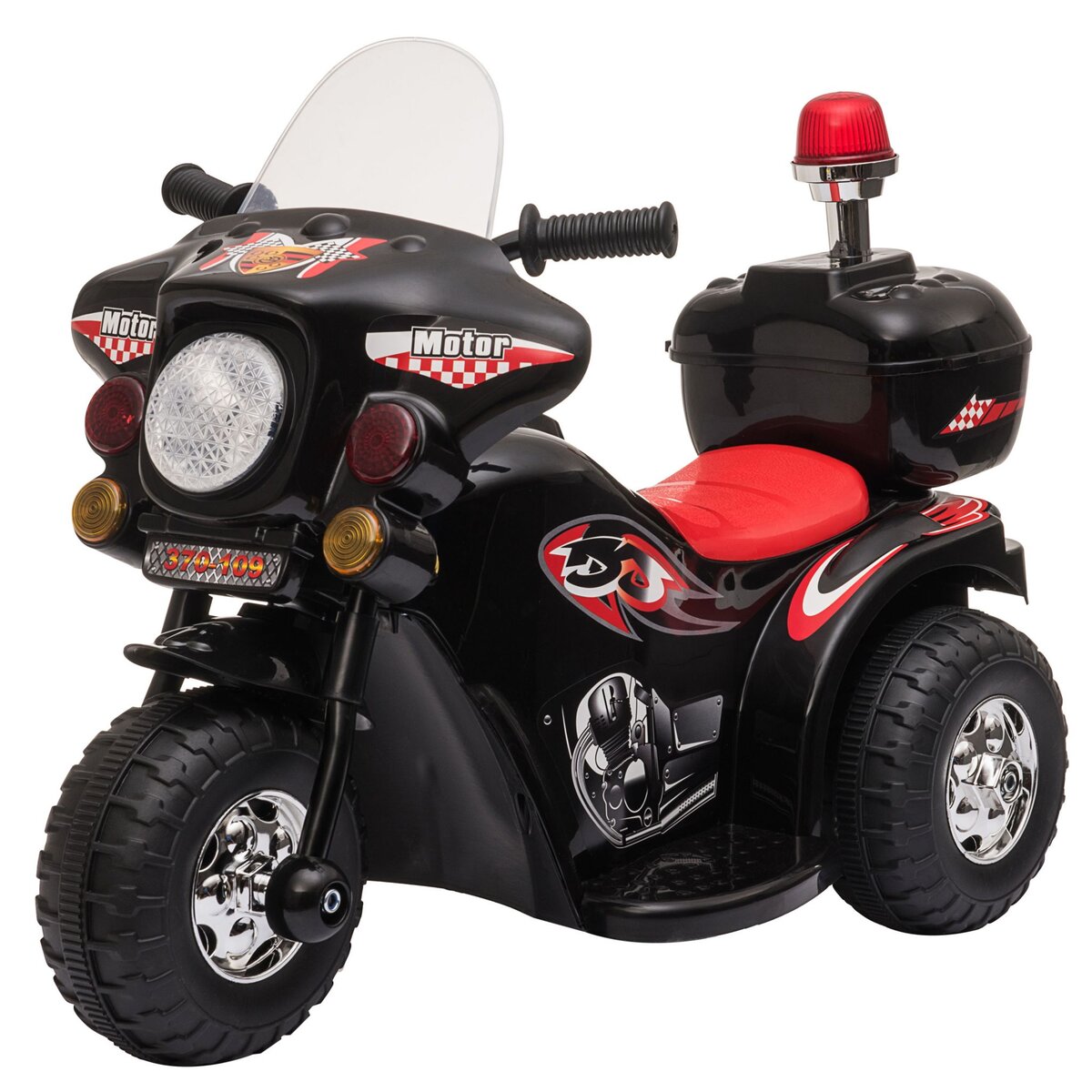 HOMCOM Moto scooter électrique pour enfants modèle policier 6 V 3 Km/h fonctions lumineuses et sonores top case noir