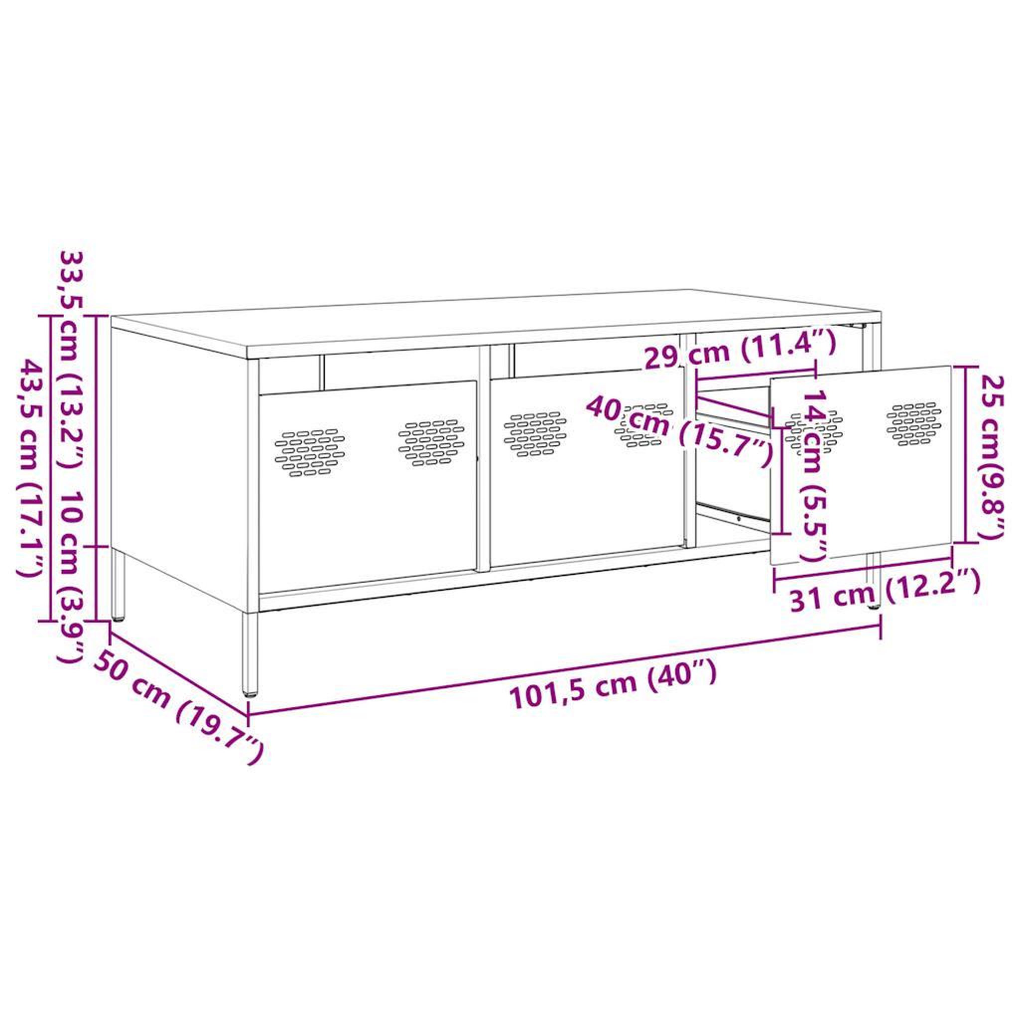 Voir la diapositive 6 : VIDAXL Table basse rose 101,5x50x43,5 cm acier lamine a froid
