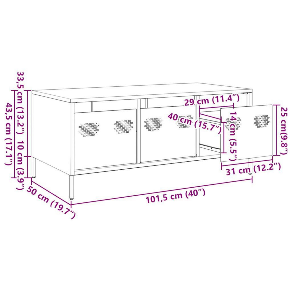 VIDAXL Table basse rose 101,5x50x43,5 cm acier lamine a froid